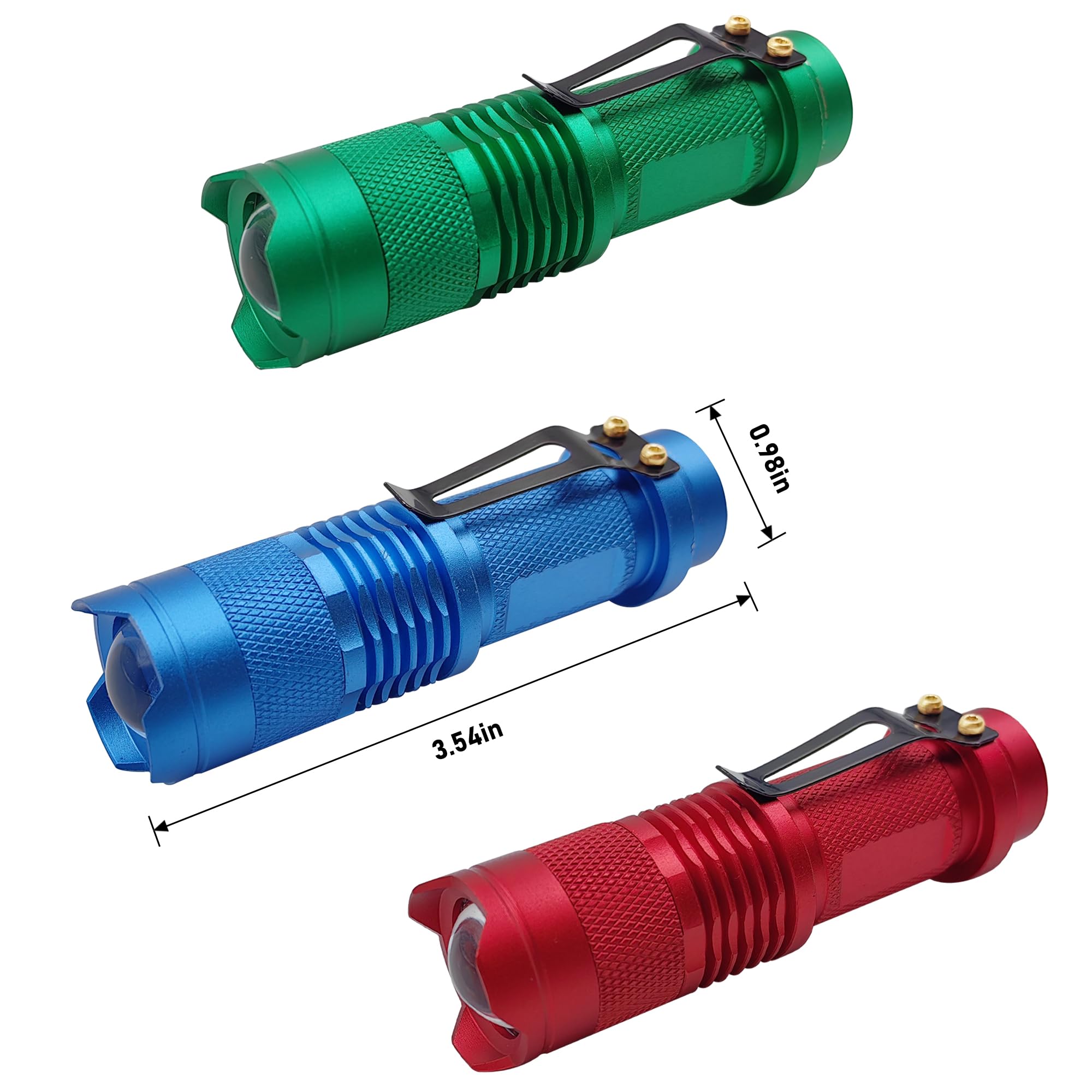 Xinfeibei 3 Pack Led Flashlight, Single Mode Red Green Blue Flashlight - Portable Mini Light Zoomable Flashlight For Fishing Outdoor Camping Hunting Emergency Lighting