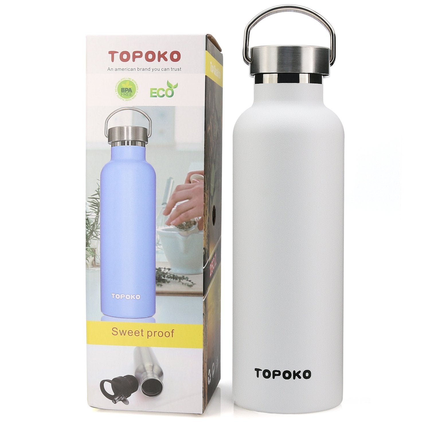 Topoko 25 Oz Stainless Steel Vacuum Insulated Water Bottle, Keeps Drink Cold Up To 24 Hours & Hot