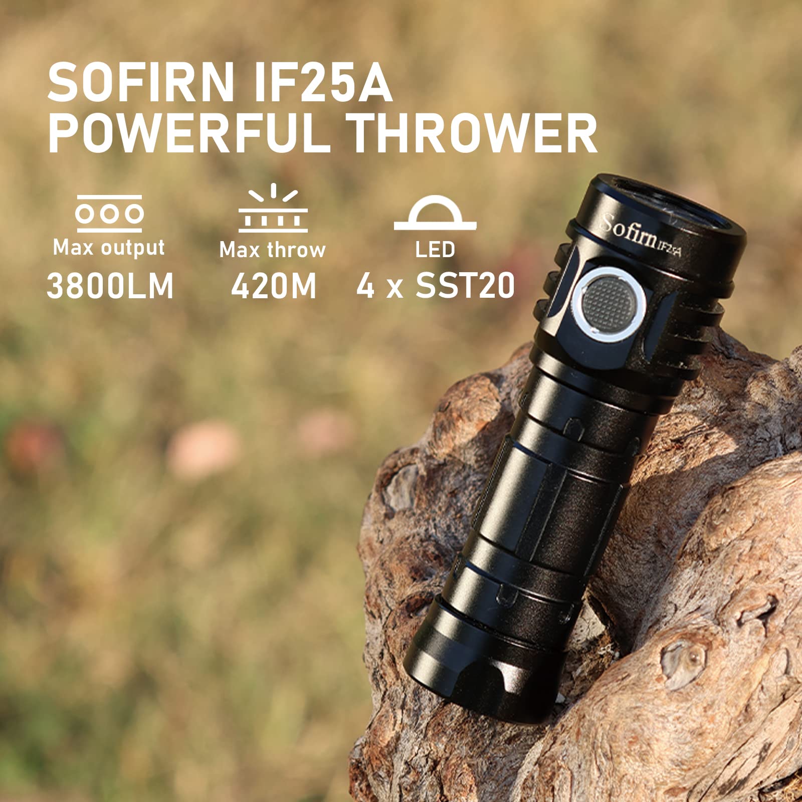 Sofirn If25A Rechargeable Flashlight Max 3800 Lm, Flashlight High Lumens With 4X Sst20 6500K Led, Anduril Ui 2, For Camping, Hiking, Fishing