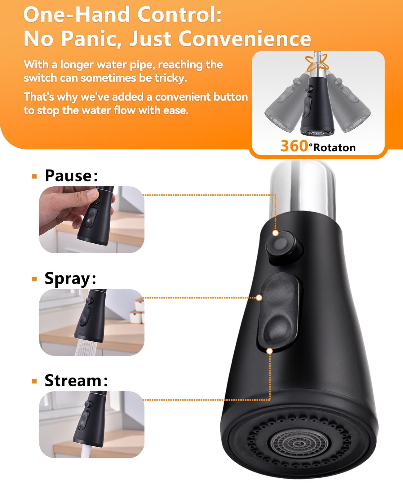 Jafeton Modern Kitchen Faucets With 3 Modes And Pull Down Sprayer, Matte Black Stainless Steel High Arc Single Handle 360° Swivel Kitchen Sink Faucets 1 Or 3 Hole For Farmhouse Laundry Camper Rv Bar