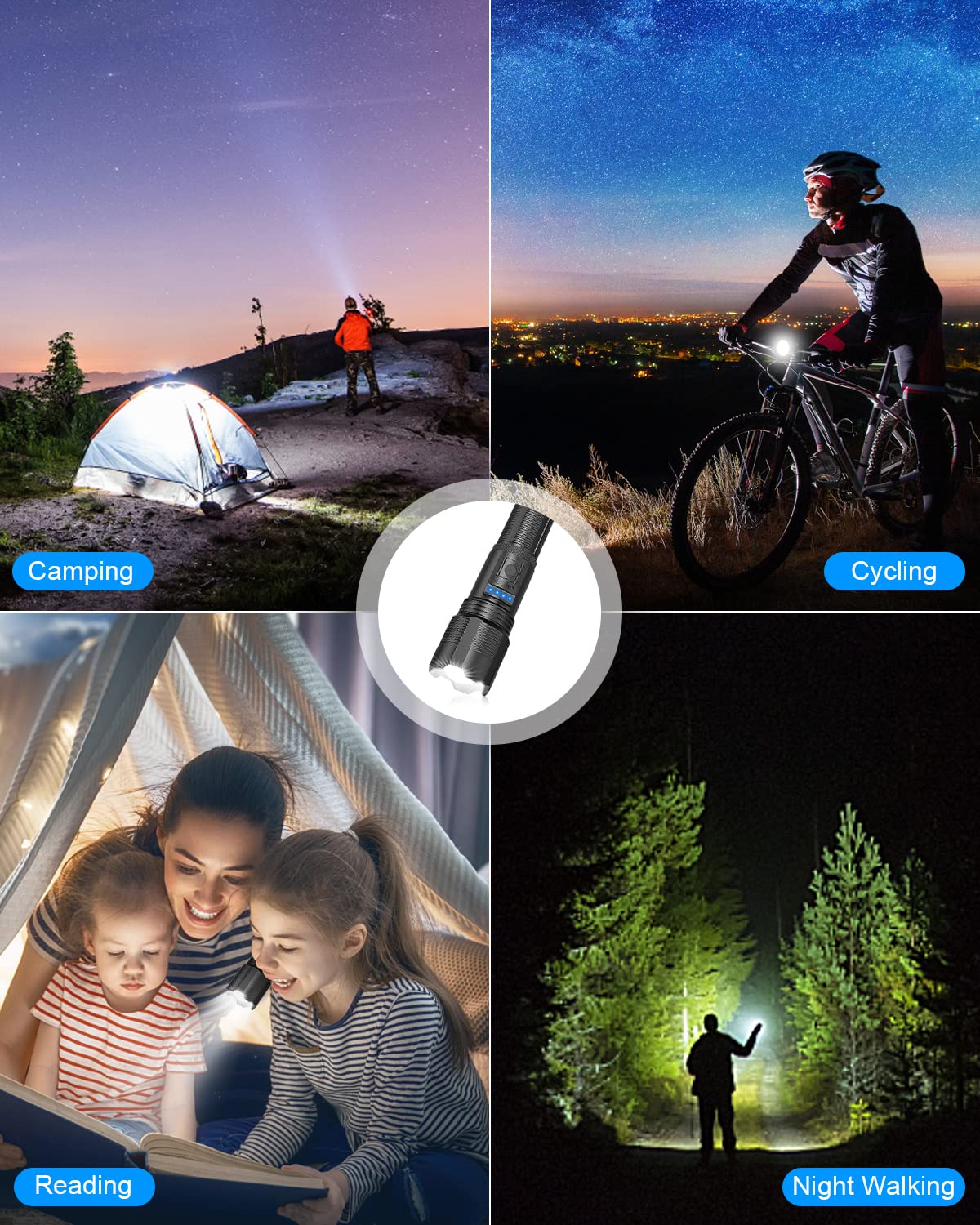 Gearmatte Led Utility Flashlights Rechargeable,Xhp50 High Lumens Super Bright Flashlight With Zoomable,5Modes,Ipx6 Waterproof Powerful Handheld Flashlight For Outdoor Camping Emergency 2 Pack