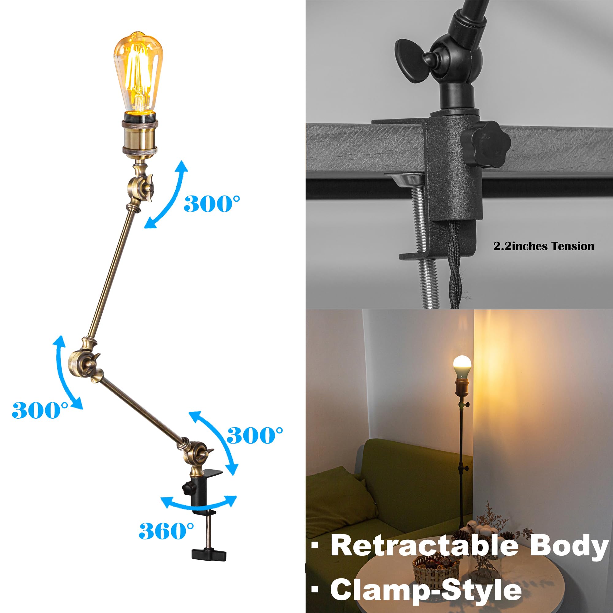 Kiven Battery Operated Clip-On Desk Lamp, 1-Light Dimmable Nightstand Lamp With Flexible Arm,Remote Control, Modern Decorative Clamp Lamp For Office Bedside Bookshelf Cabinet,Bronze