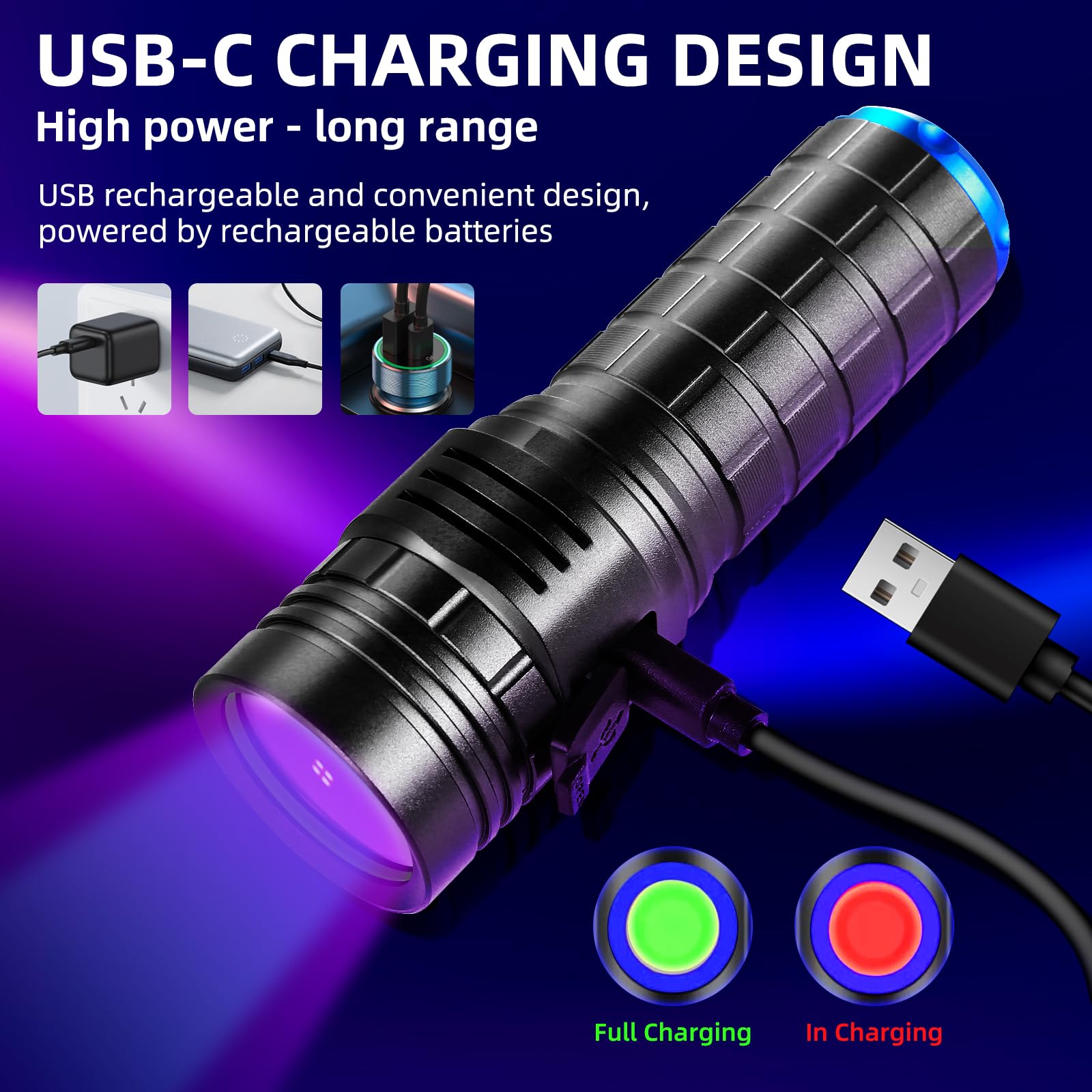 Grace Marci 365Nm Black Light Flashlight, 50W Powerful Small Uv Flashlight Rechargeable, Bed Bug Uv Light, Pet Urine Detector For Dog/Cat Urine, Dry Stains, Bed Bug, Scorpion, Dry Pet Stains