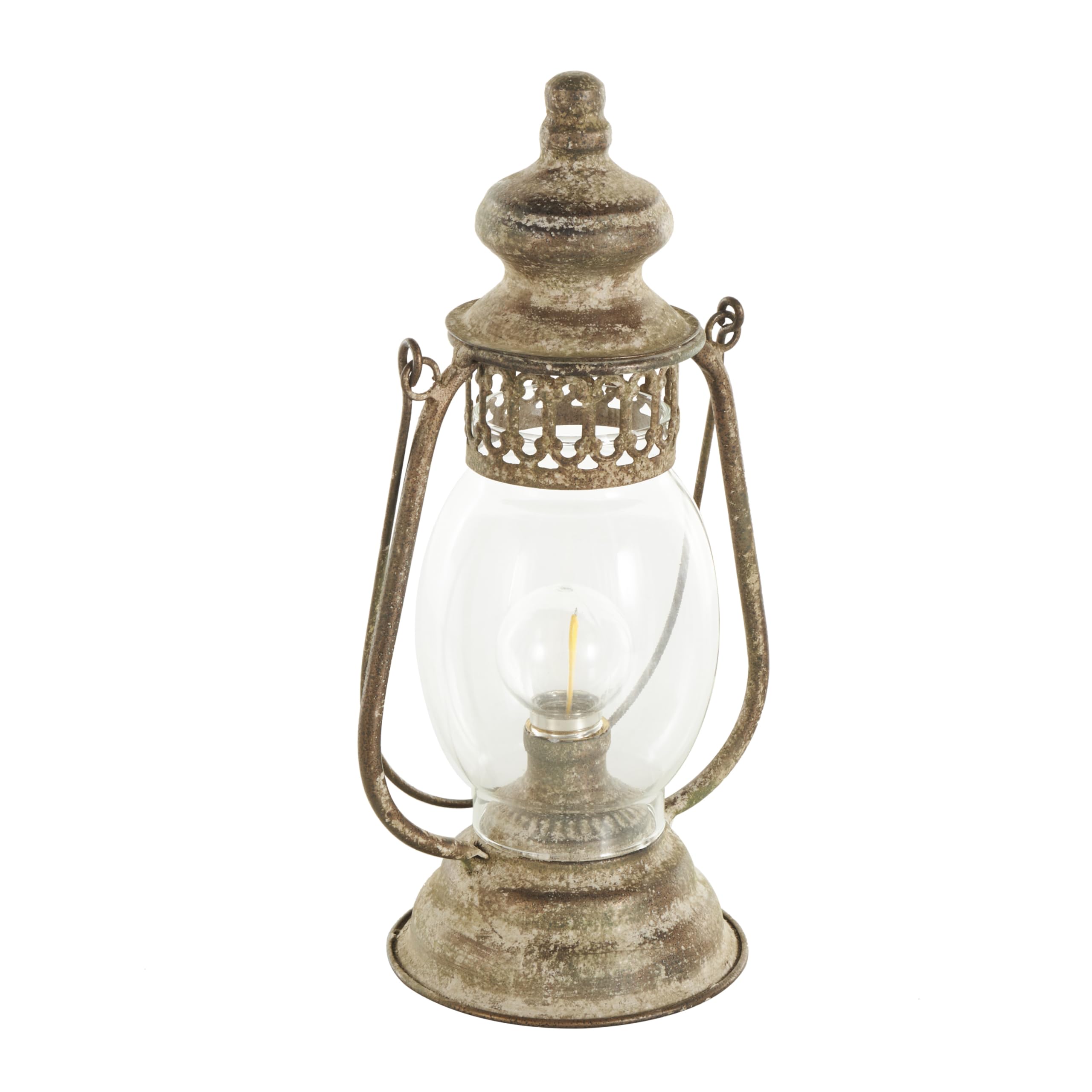 Deco 79 Metal Room Accent Lamp Distressed Antique Style Lantern Table Lamp, Lamp 7" X 5" X 17", Bronze