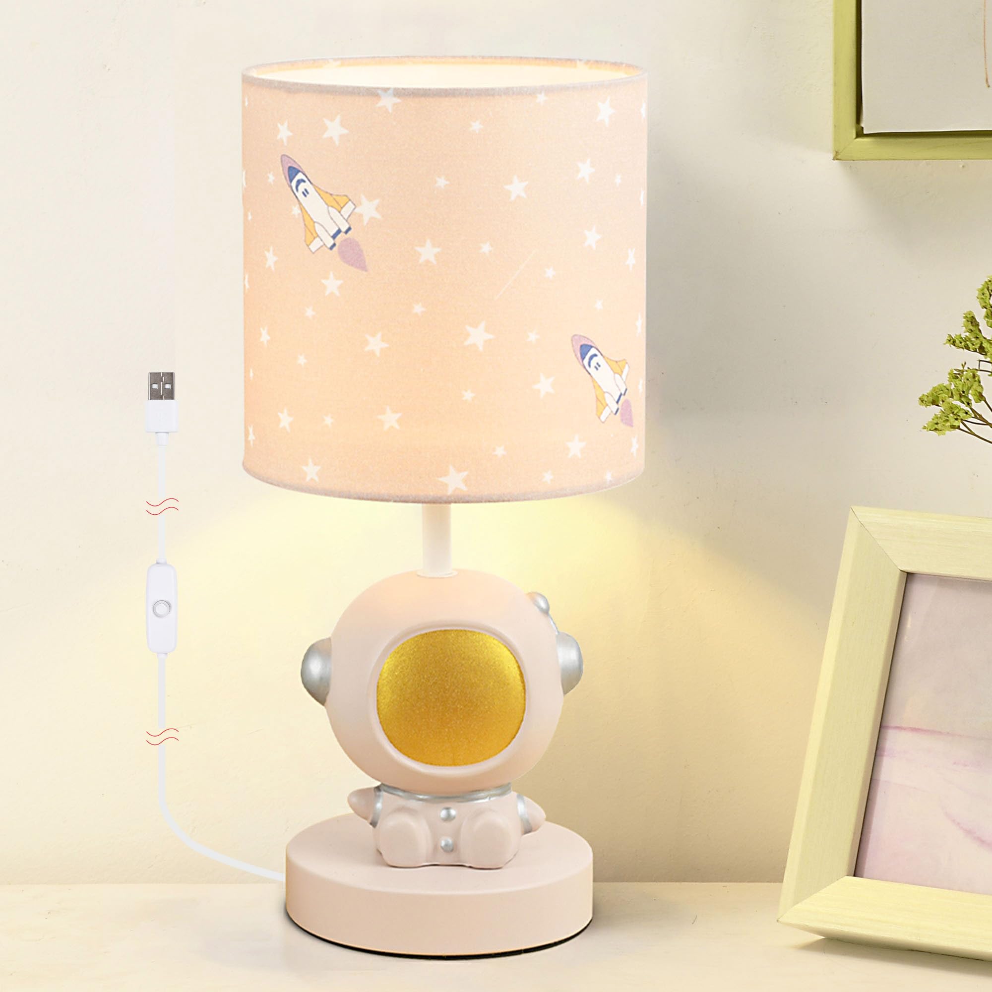 Lampwell Astronaut Led Table Lamp With Usb Port Dc5V,Light Brown Kids Table Lamp,Night Light For Kids Room,Nursery,Bedroom,Kitchen Counter,Gameroom,Φ5.91×H13.07In,Hand-Made