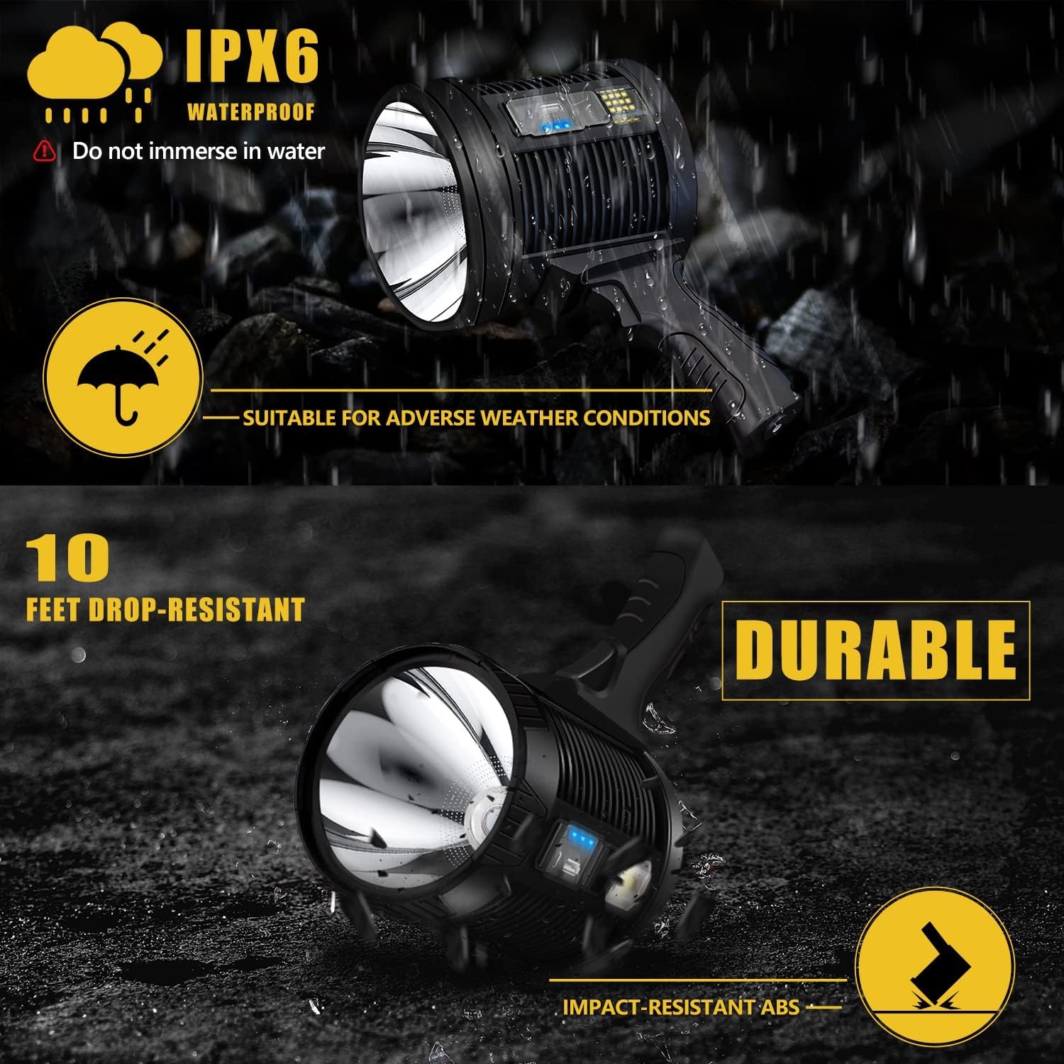 Jsknb 1000000 Lumens Spotlight, 6 Modes Super Bright Rechargeable Spotlight Flashlight, Ipx6 Waterproof Outdoor Handheld Spot Lights For Marine Hunting Boating, Xxx-Large With Tripod