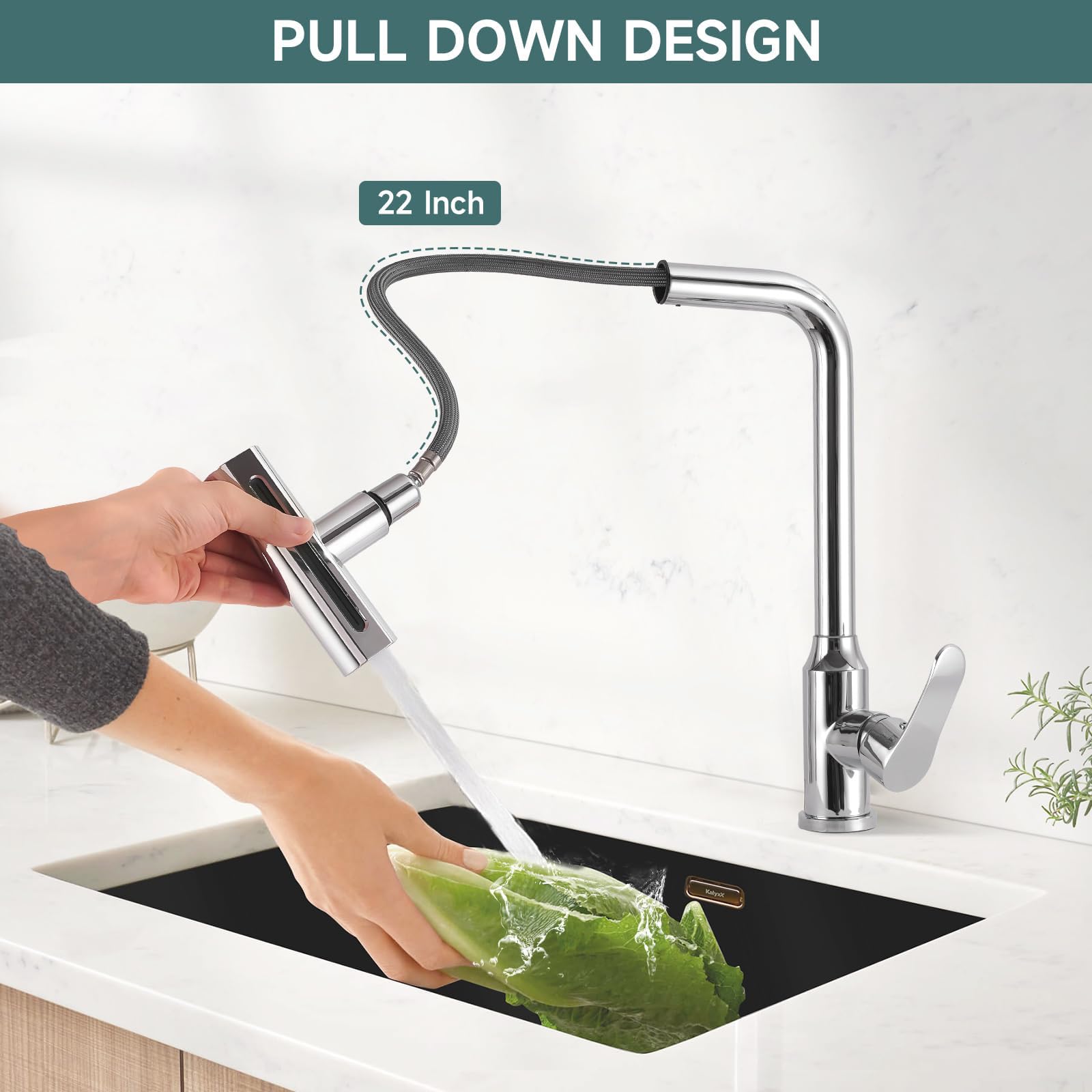 Fefue Waterfall Kitchen Faucet With Pull-Out Sprayer With 4 Modes Sprayer, Stainless Steel 360° Swivel Kitchen Sink Faucet, High Arc Single Hole Sink Faucet (Silvery)