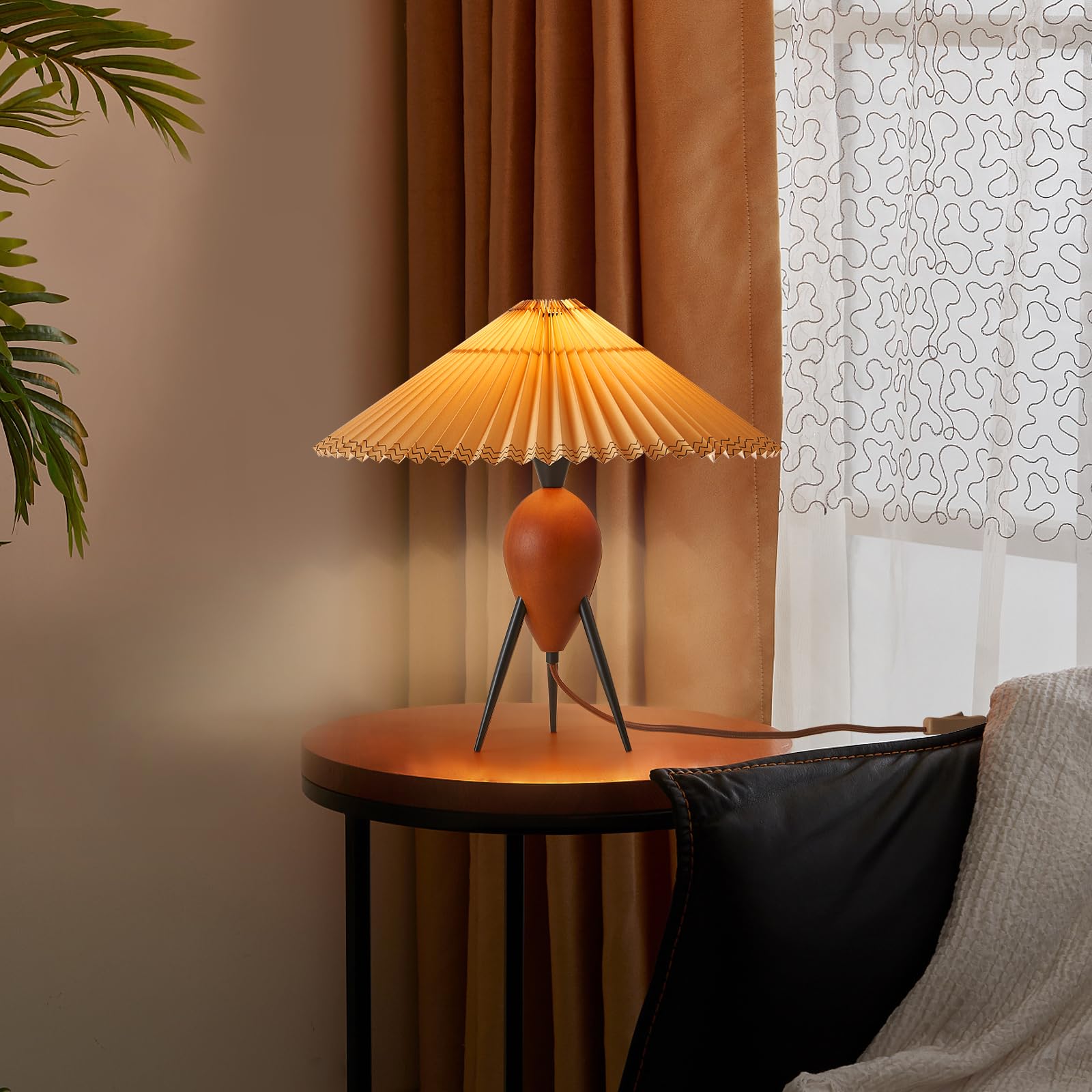 Fetason Modern Red Wood Cute Table Lamp Desk Lamp For Living Room Bedroom Home Office, Bedside Nightstand Farmhouse Antique Rustic Industrial Decorative Table Lamp
