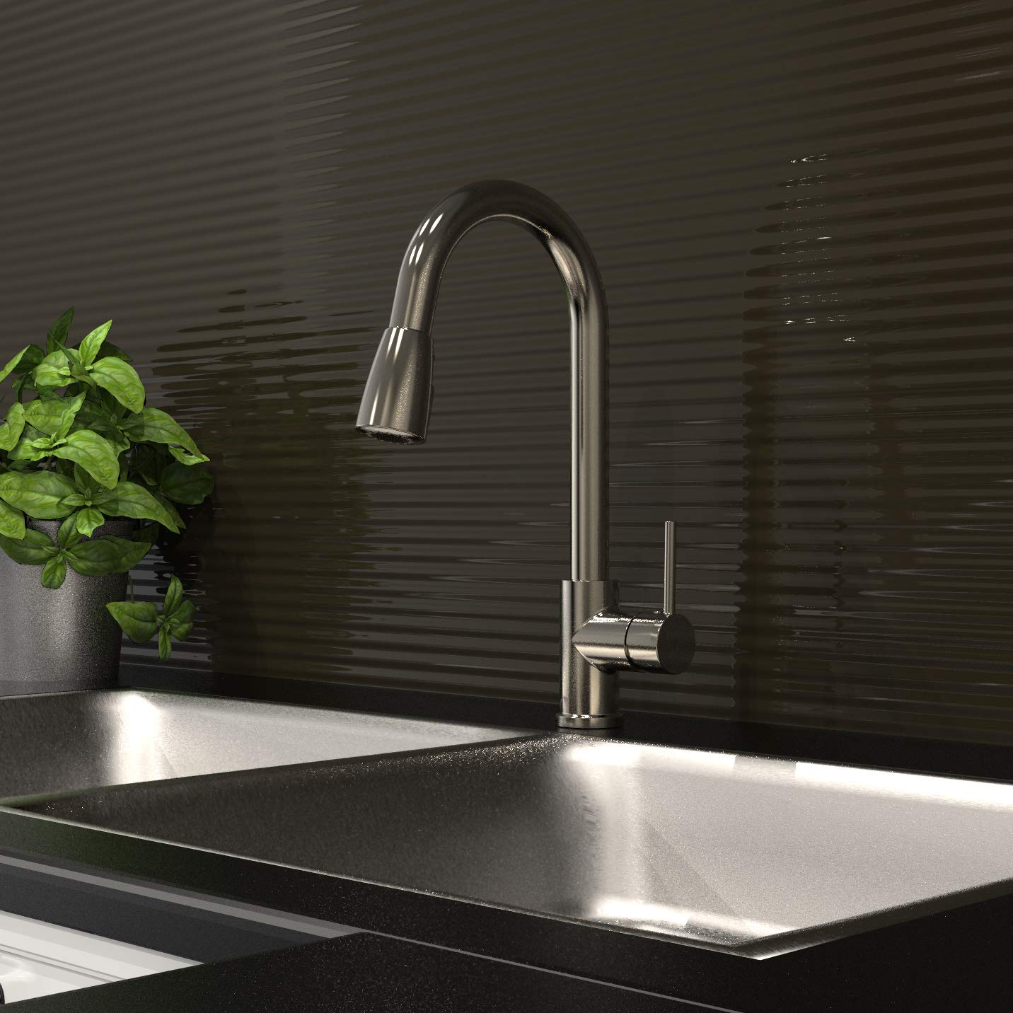 Keeney Urb78Cbn Single Handle Pull Down Kitchen Faucet With Dual Spray Pattern And Pause Button, Brushed Nickel