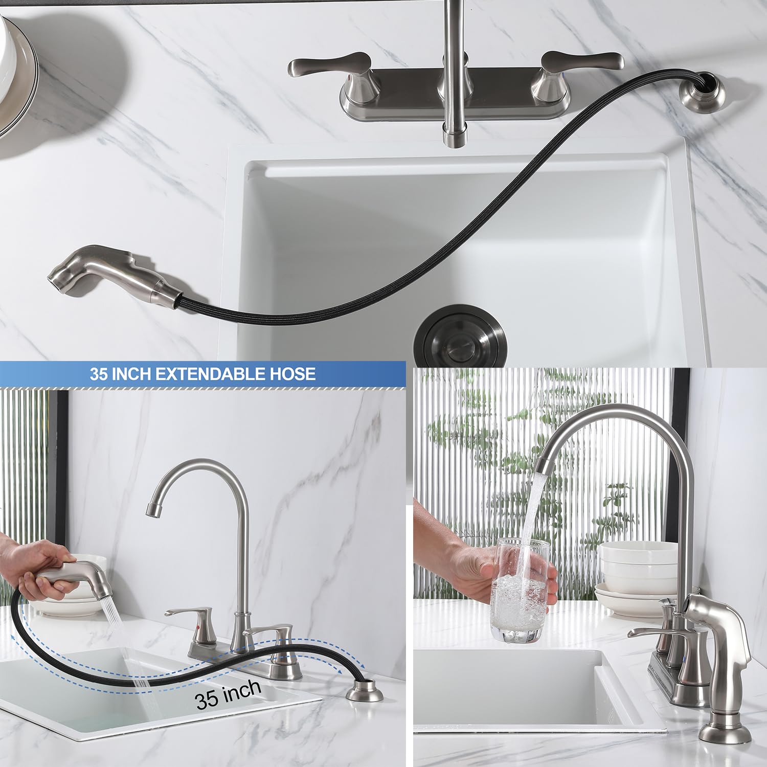 Gcgweqs Kitchen Faucet With Sprayer, Brushed Nickel High Arc 360 Swivel Kitchen Sink Faucet, 3 Or 4 Hole Rv Faucet For Kitchen Sink, Stainless Steel Touch Kitchen Faucet With Side Sprayer