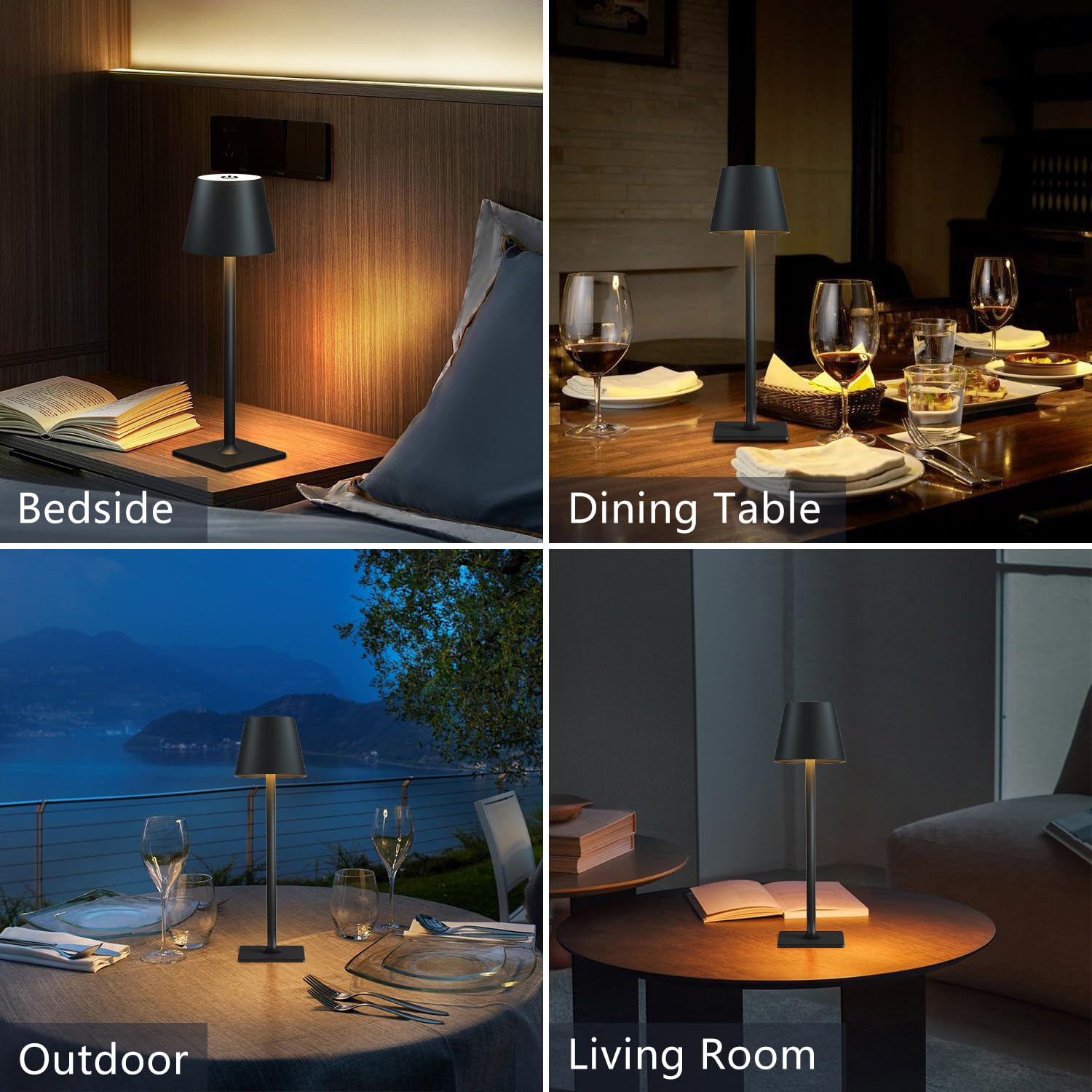 Fizrice Cordless Table Lamp Rechargeable Lamps: 6000Mah Battery Operated Table Lamp Outdoor Waterproof, Touch Control, Portable Wireless Desk Lamp For Dinner/Bedroom/Restaurant(Black 2 Pack)
