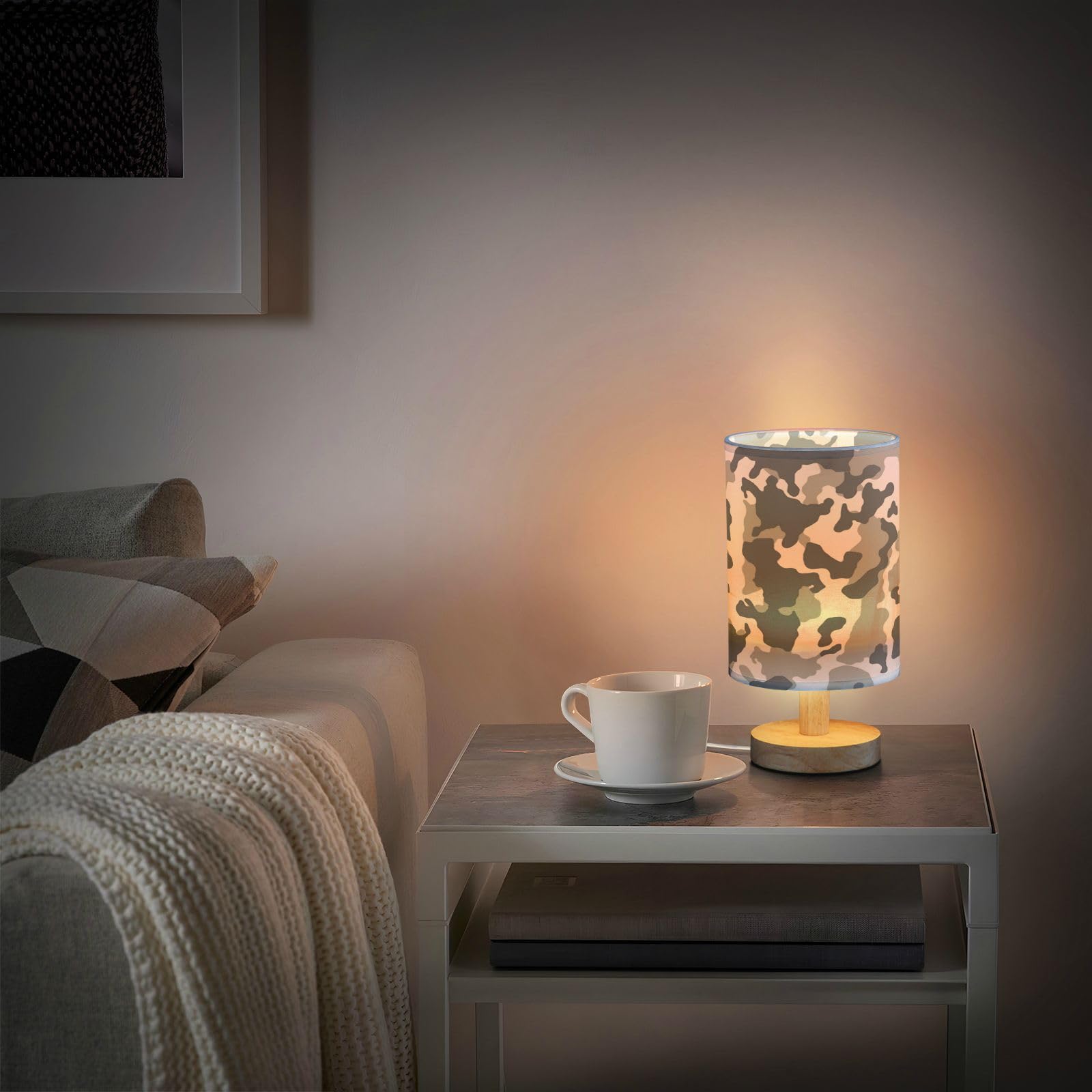 Kigai Camo Style Bedside Table Lamp,Nightstand Lamp With Usb Ports Bedside Lamp For Living Room Bedroom Home Office