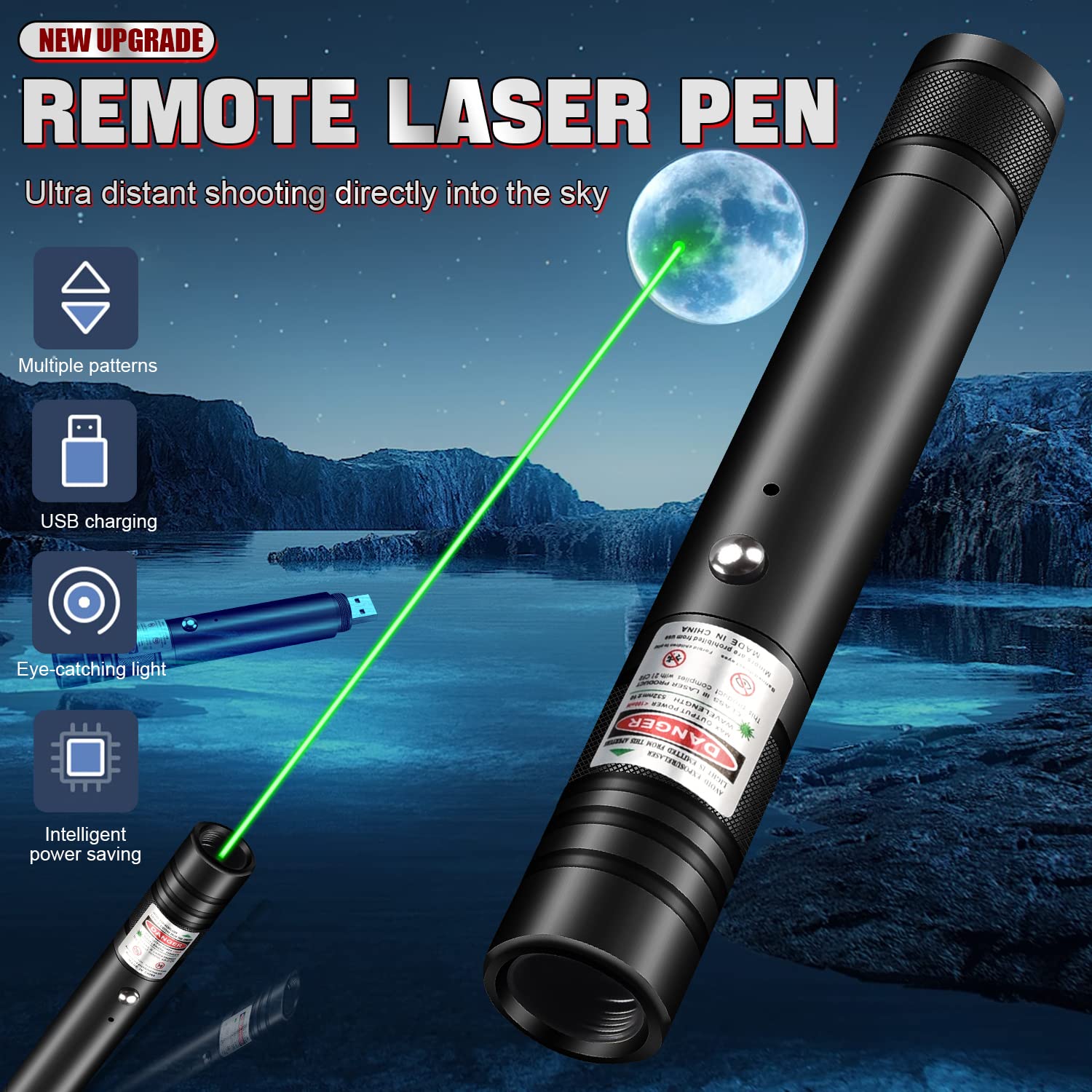 Fuiikeem Edc Pen Light, Green Laser Pointer, Rechargeable Led Flashlight With Laser Pointer For Tv/Led/Lcd Screens Presentation Office, Outdoor Uses, Adventure, Professional Business
