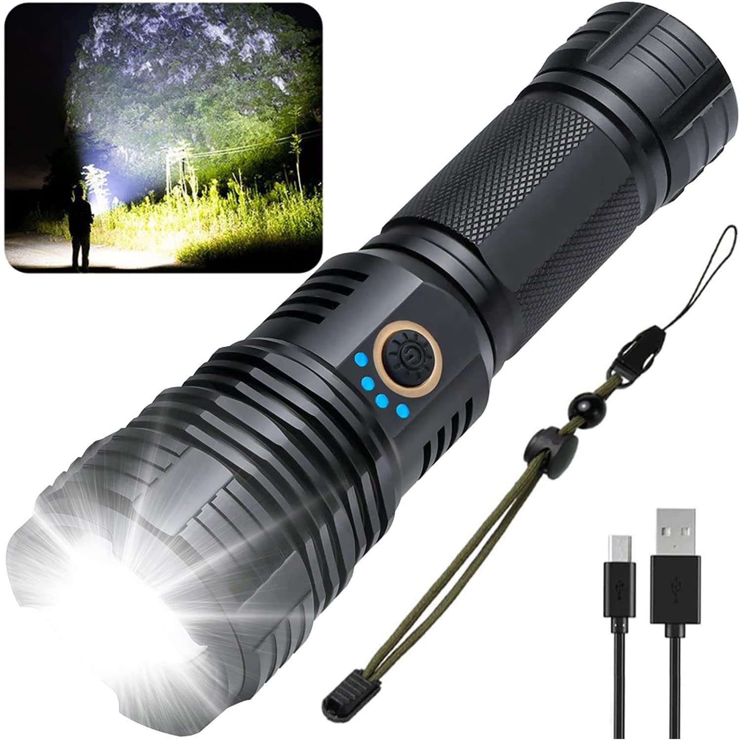 Swanlake Super Flashlight Led Rechargeable Flashlights High Lumens 100000 Lumens Tactical Flashlights, Zoomable Waterproof Flashlight 5 Modes For Emergencies, Camping, Hiking, Hunting(Small)