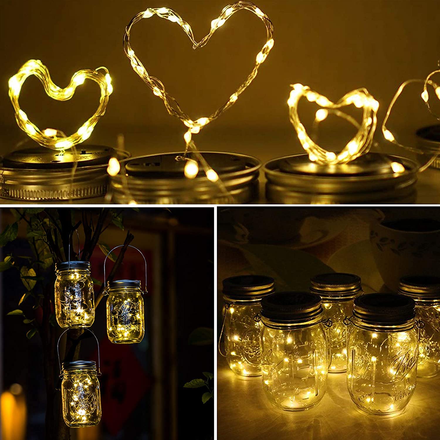 Yeuago Solar Mason Jar Lid Lights 12 Pack 30 Led Firefly Fairy String Lights, Waterproof Outdoor Solar Lights With Hangers For Regular Mouth Jars (No Jars Included)