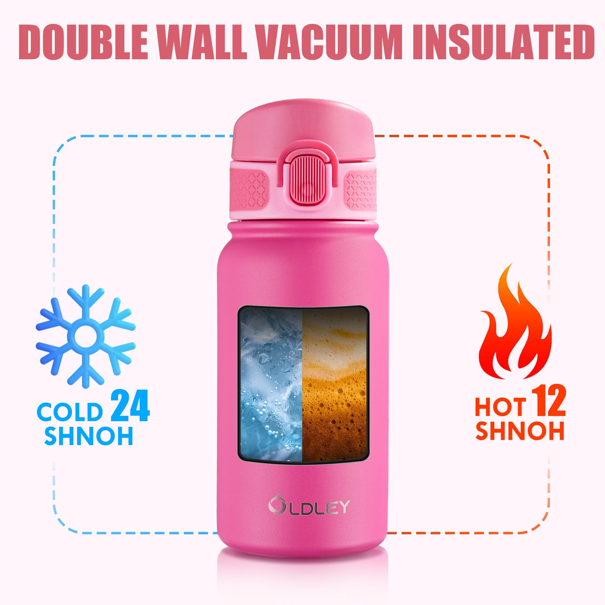 Oldley 12Oz Kids Water Bottle, Stainless Steel Insulated Water Bottle For Kids, With Straws Leak-Pr