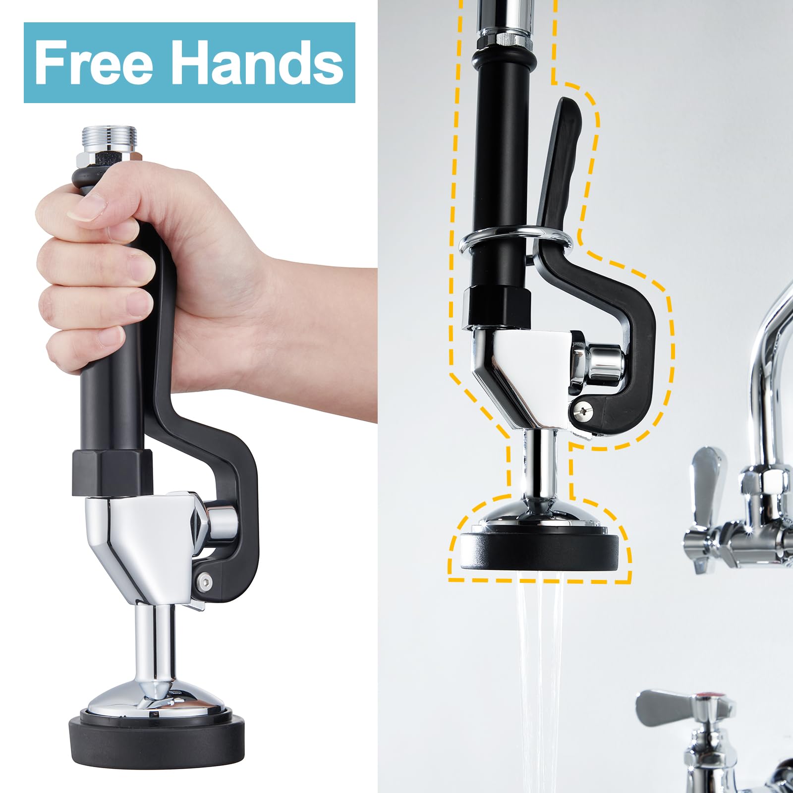 Favorpo Pre Rinse Sprayer Assembly 1.15/1.42 Gpm High Pressure Pull Down Spray Head Replacement For Commercial Sink Faucets