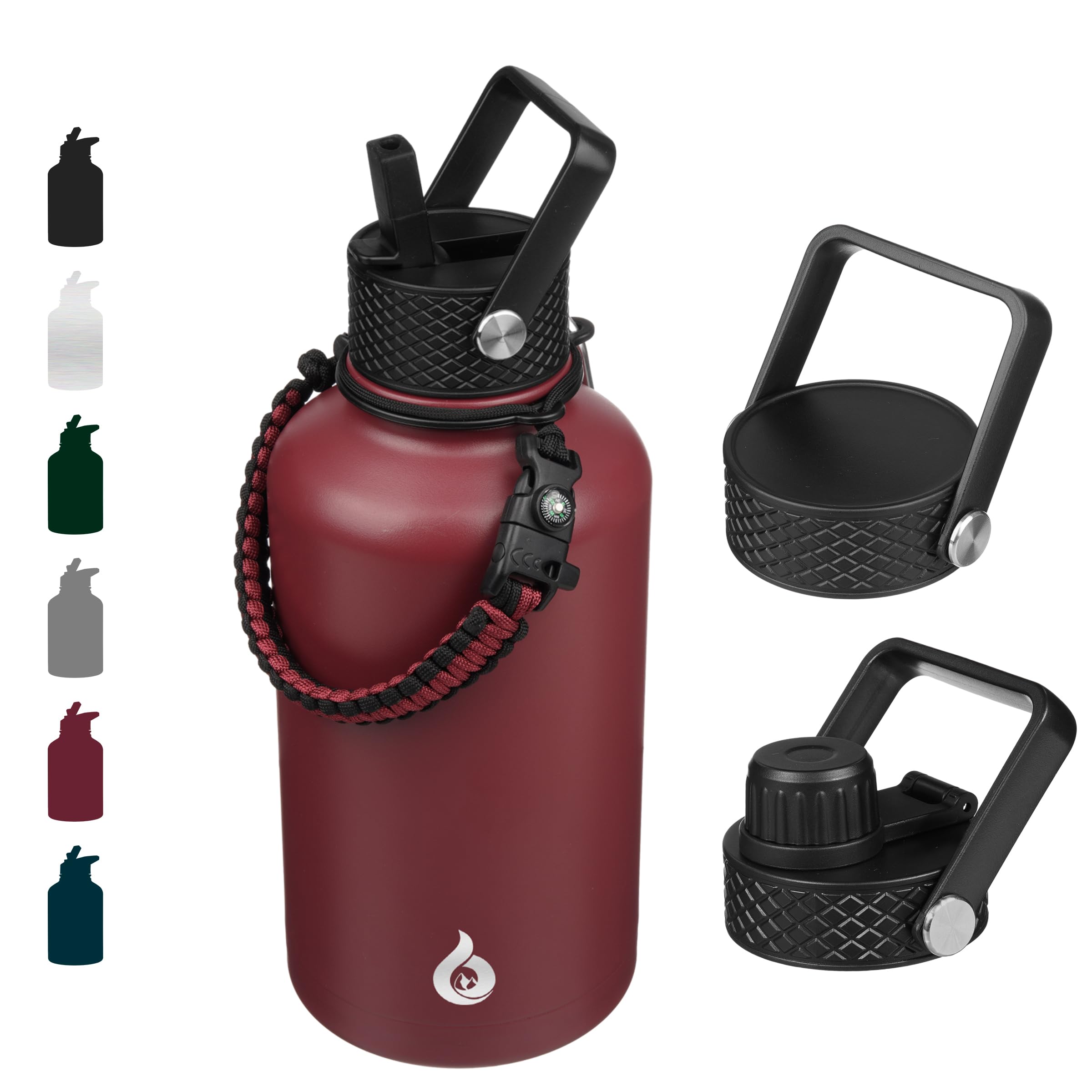 Bjpkpk Half Gallon Insulated Water Bottles With Straw Lid, 64Oz Large Water Jug, Stainless Steel