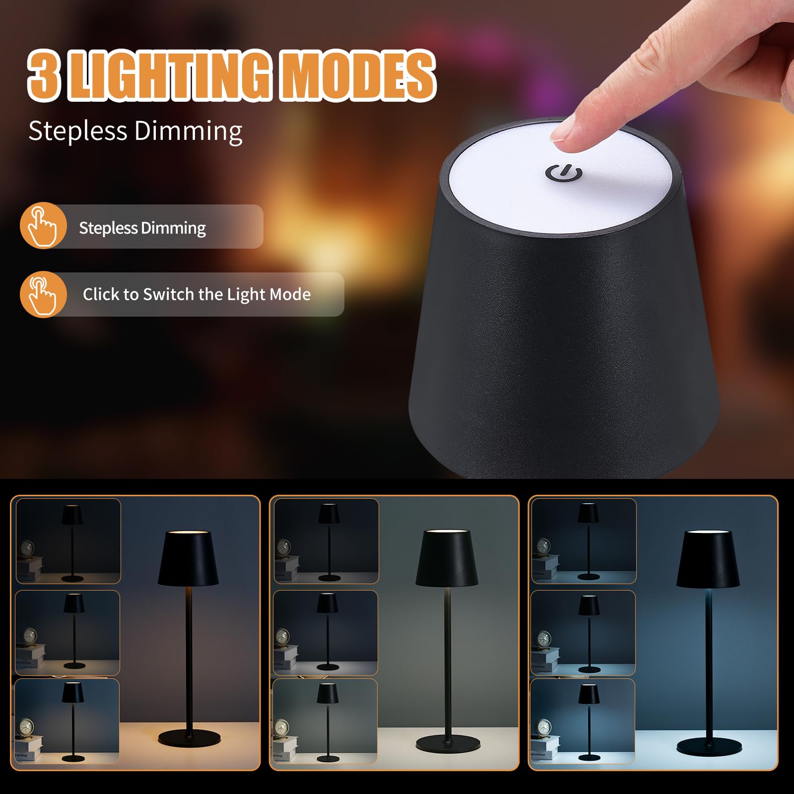 Imqsqik Cordless Table Lamps Usb Rechargeable Lamp Simplicity Desk Lamp Built-In 4600 Mah Battery Led Battery Operated Lamp With Touch Control Table Lamp - Bedroom/Desk/Reading/Patio(2Pcs-Black)