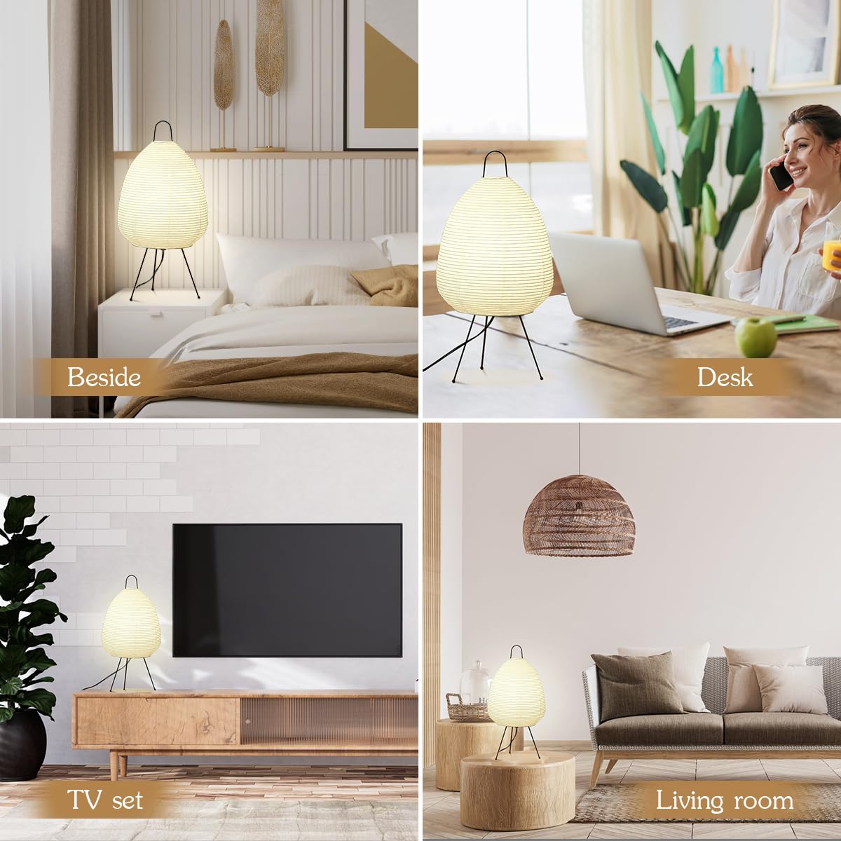 Trucphil Japanese - Inspired Art Deco Akari Table Lamp. This Large, Pleated Lamp Crafted From Rice Paper Has A 1A White Lampshade And A Tri - Color Light Source (Tri-Color-Light-Non-Dimmable)