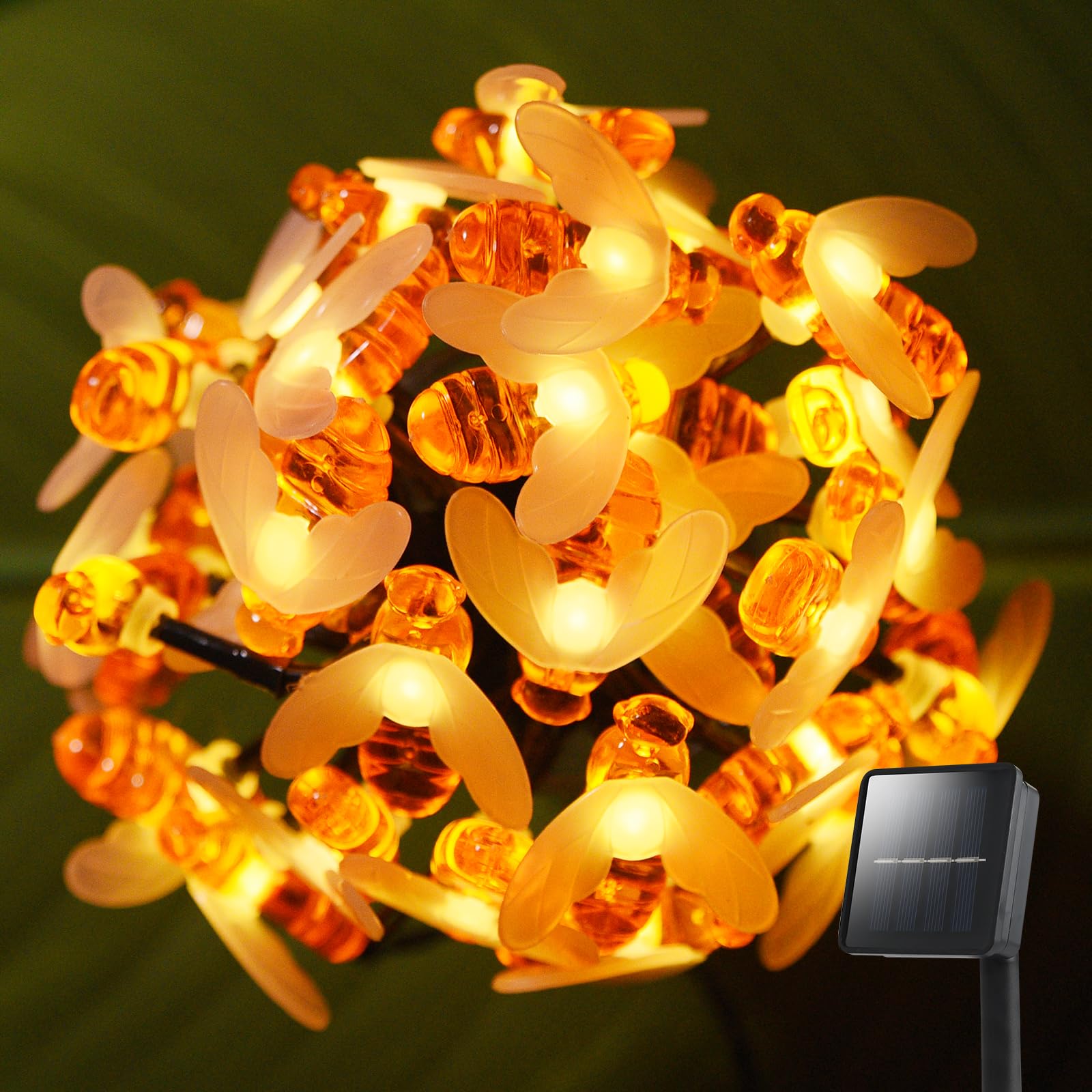 Lightique Bee Solar Garden String Lights, 20.8Ft 30Led Solar Bee Lights Outdoor Waterproof, 2 Modes Solar Garden Lights Outdoor,Bee Lights For Garden Patio Yard Lawn Decor Garden Warm White