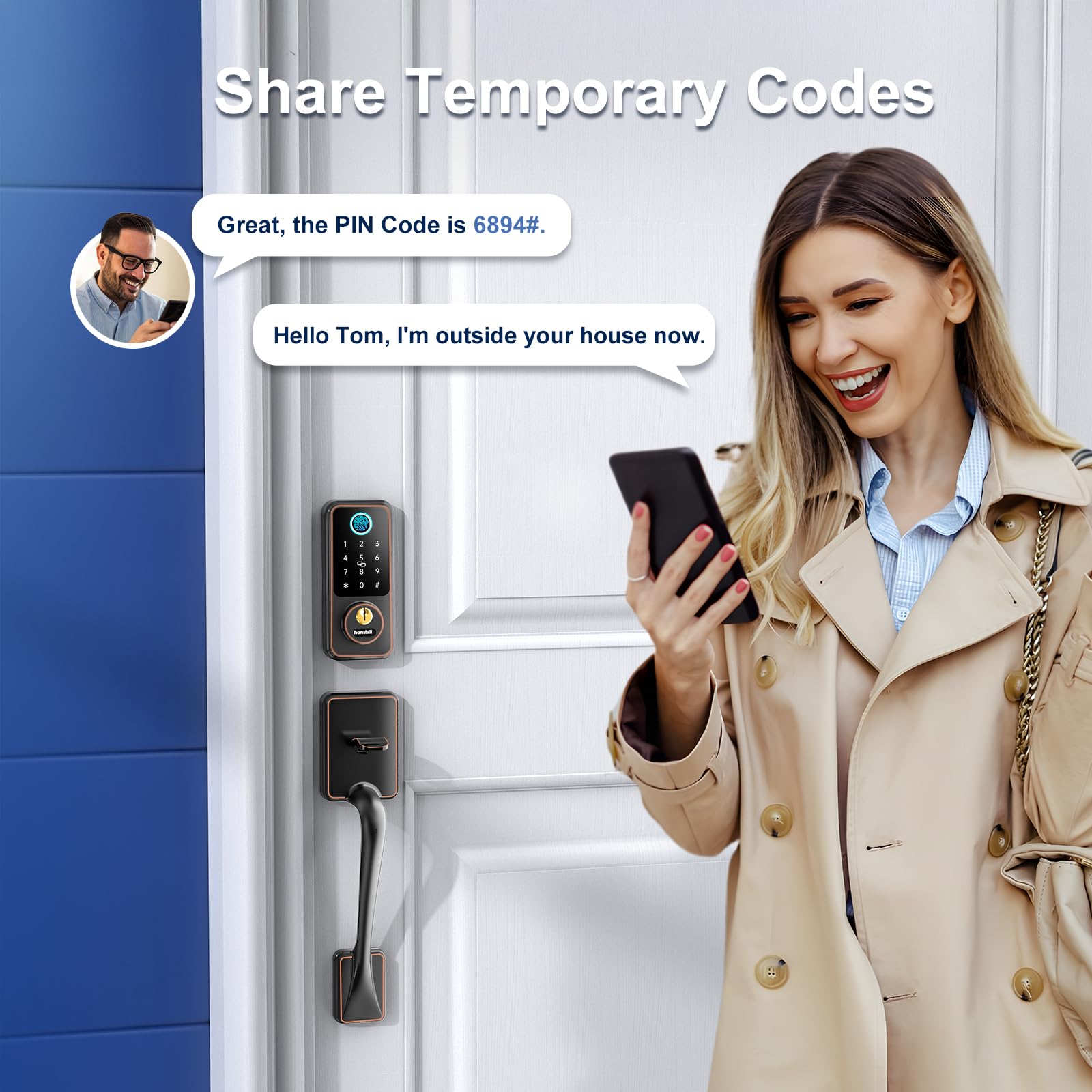 Hornbill Smart Lock Set With Keypad, Keyless Entry Deadbolt With Handle, Digital Bluetooth Door Lock For Front Door, Oil Rubbed Bronze