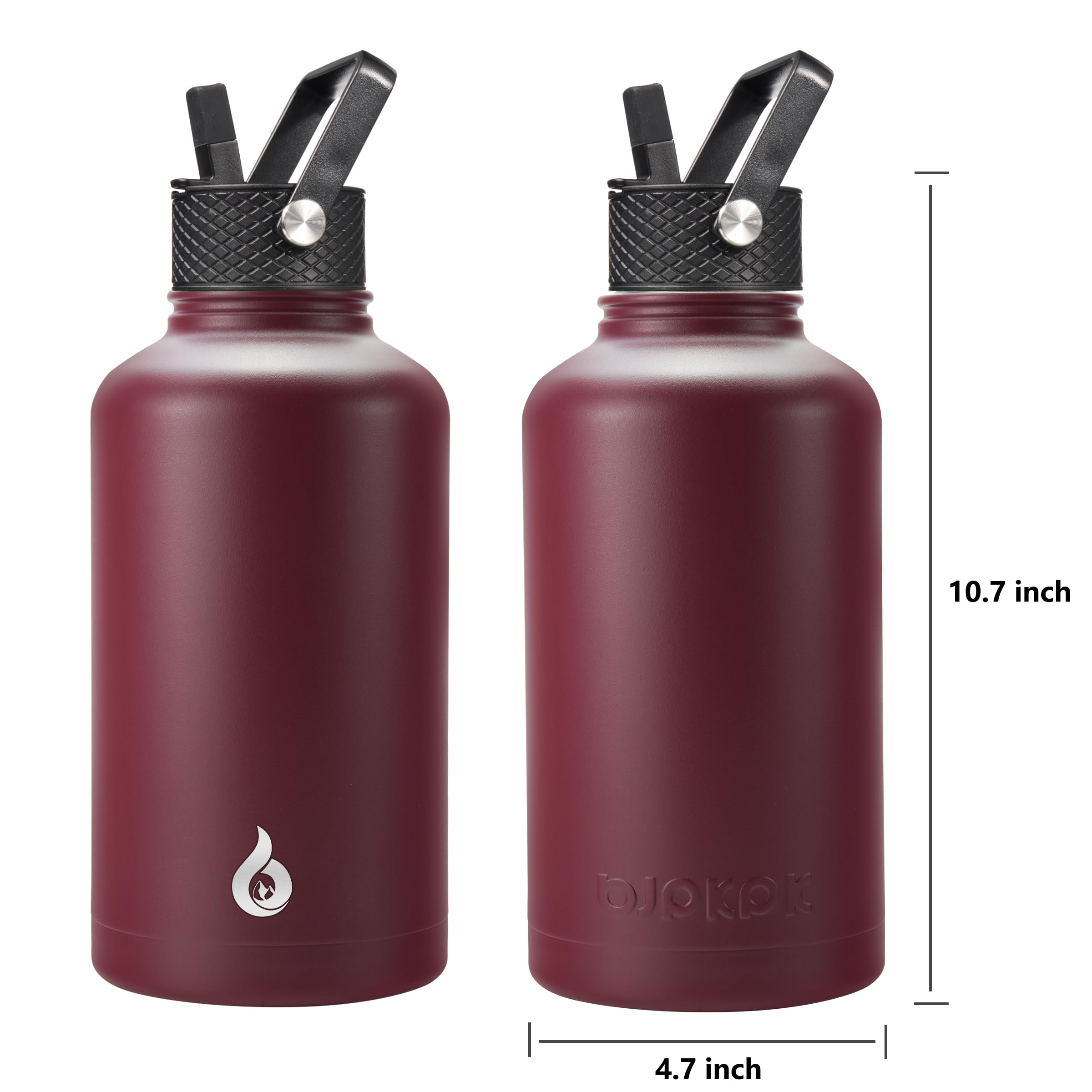 Bjpkpk Half Gallon Insulated Water Bottles With Straw Lid, 64Oz Large Water Jug, Stainless Steel