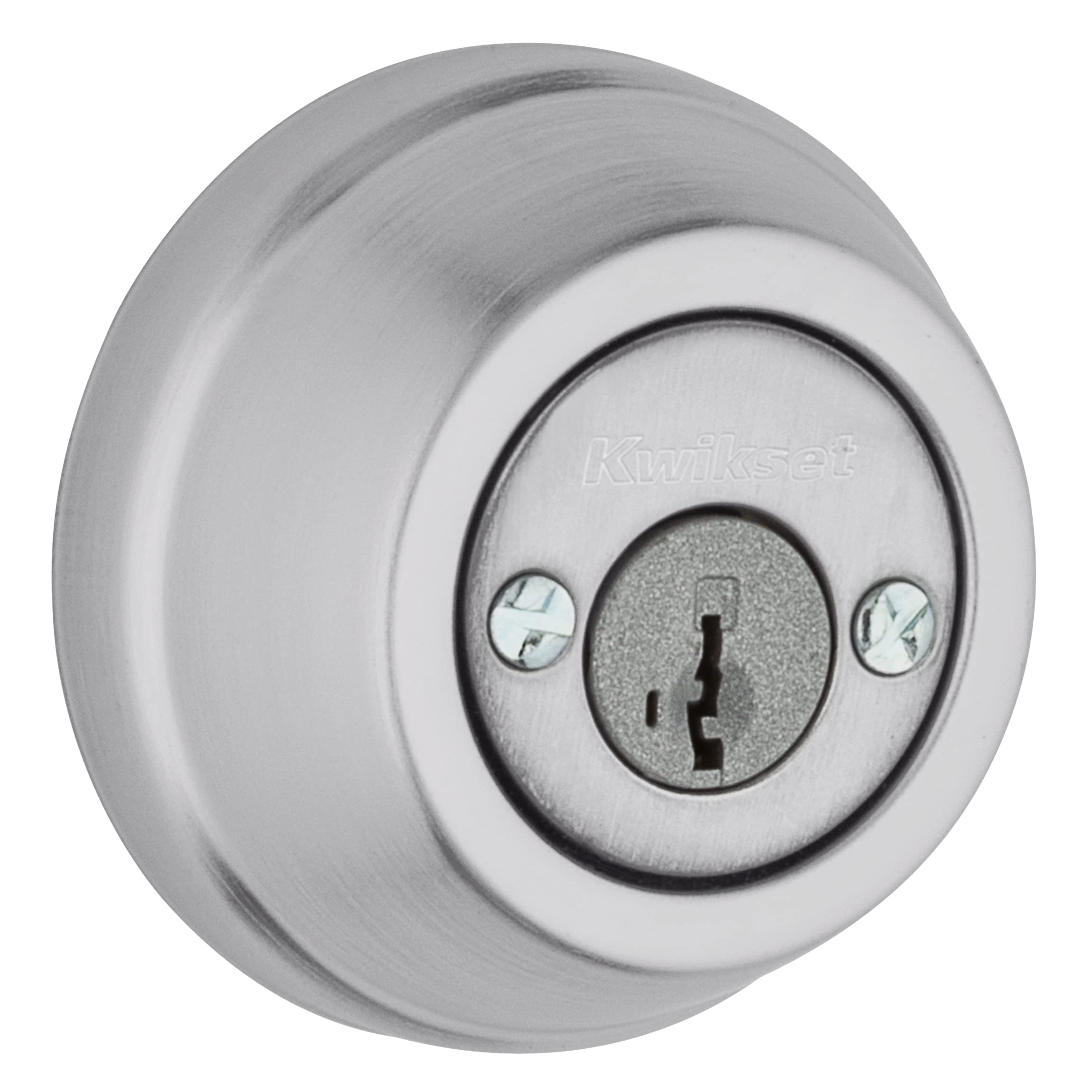 Kwikset Gatelatch Deadbolt Lock, Satin Chrome Round Keyed On Exterior And Interior Front Entry Door, Pick Resistant Smartkey Rekey Security, Double Cylinder Dead Bolt