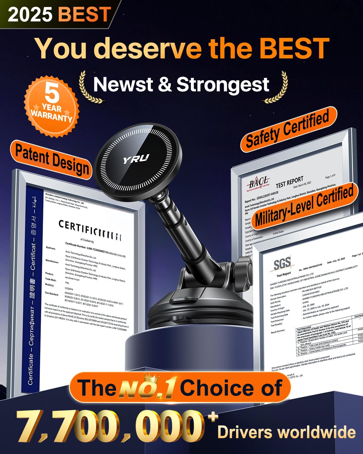 Yru [ ] Magnetic Phone Holder For Car【Patented & Super Magnet】 For Magsafe Car Mount Dashboard Magnet Phone Holder Windshield Phone Stand For Iphone 16 15 14 13 12 Pro Max Samsung, Black