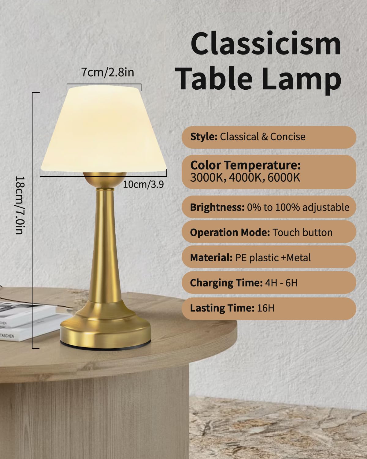 Trrmezy Outdoor Battery Operated Cordless Table Lamp Waterproof, Shower Lamp Rechargeable, Touch Dimmable Nightstand Lights For Bedroom School Patio Livingroom Decor