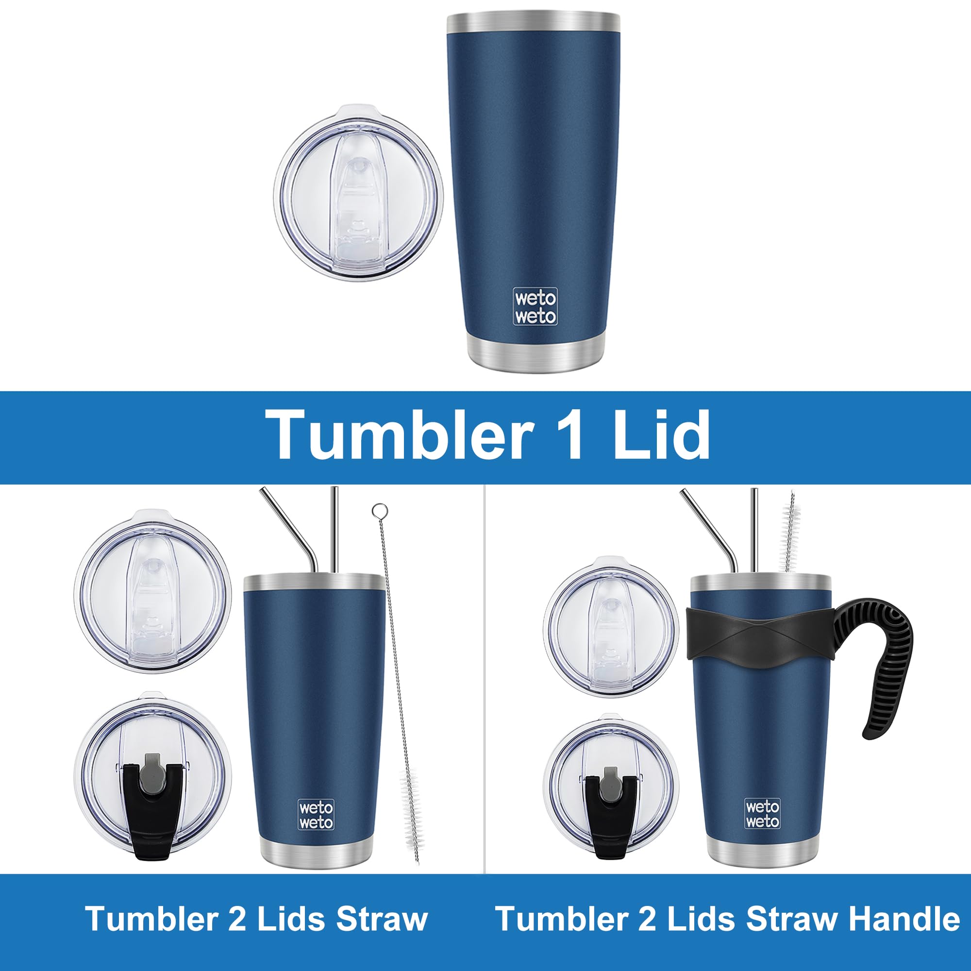 Wetoweto 20Oz Tumbler, Stainless Steel Vacuum Insulated Coffee Travel Mug, Double Wall Powder Coate