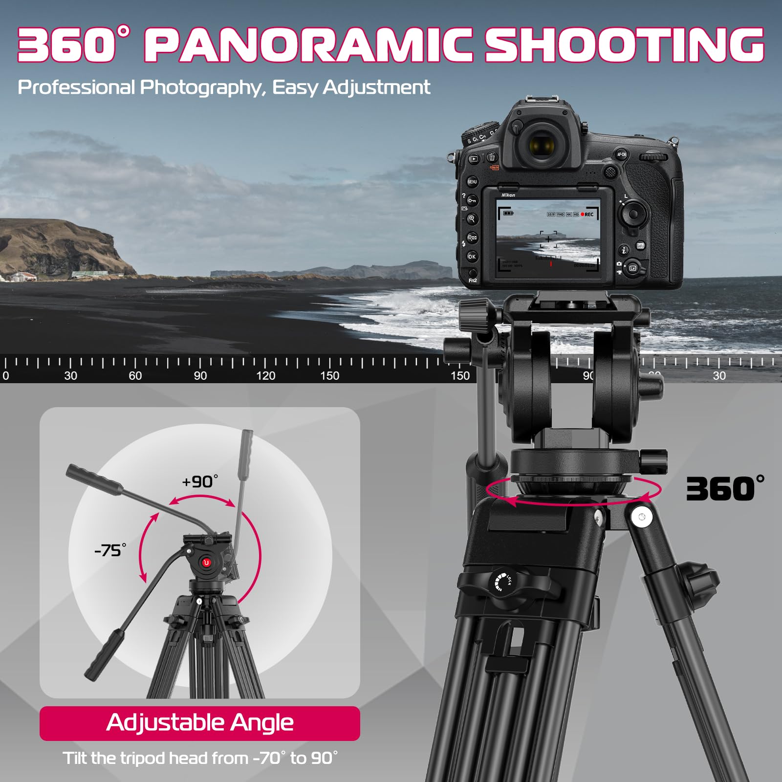 Ulanzi Mt-81 Camera Video Tripod With 360 Degree Fluid Head, 61Inch/155Cm Heavy Duty Aluminum Alloy Camera Tripod Stand, Quick Release Plate Compatible With Dslr Camcorder, Load Up To 17.6Lb/8Kg