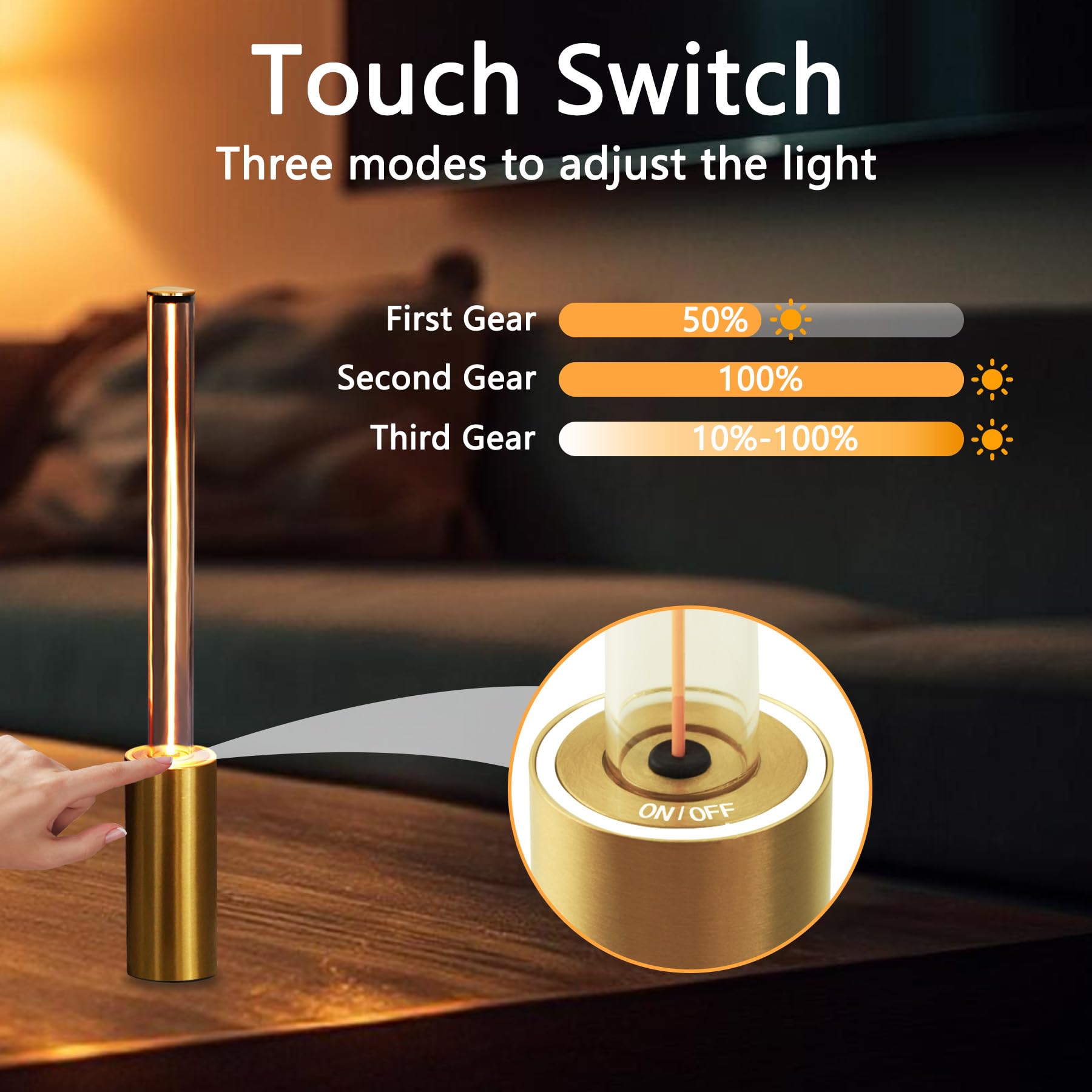 Nuunuy Cordless Table Lamp Set Of 2, 3 Way Dimmable Touch Rechargeable Led Desk Lamp For Nightstand With 4000Mah Battery Operated, Night Light For Restaurant Home Dinner Dining Kitchen (Gold)
