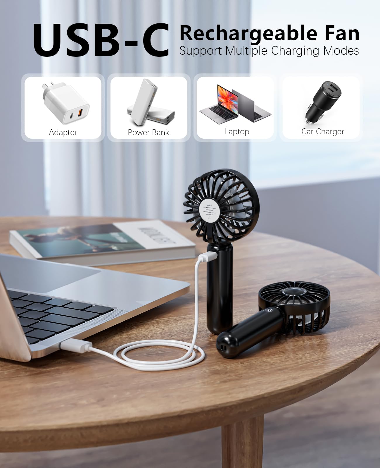 Mini Handheld Portable Fan, Small Personal Battery Operated Fan Lash Usb Rechargeable 3 Speed