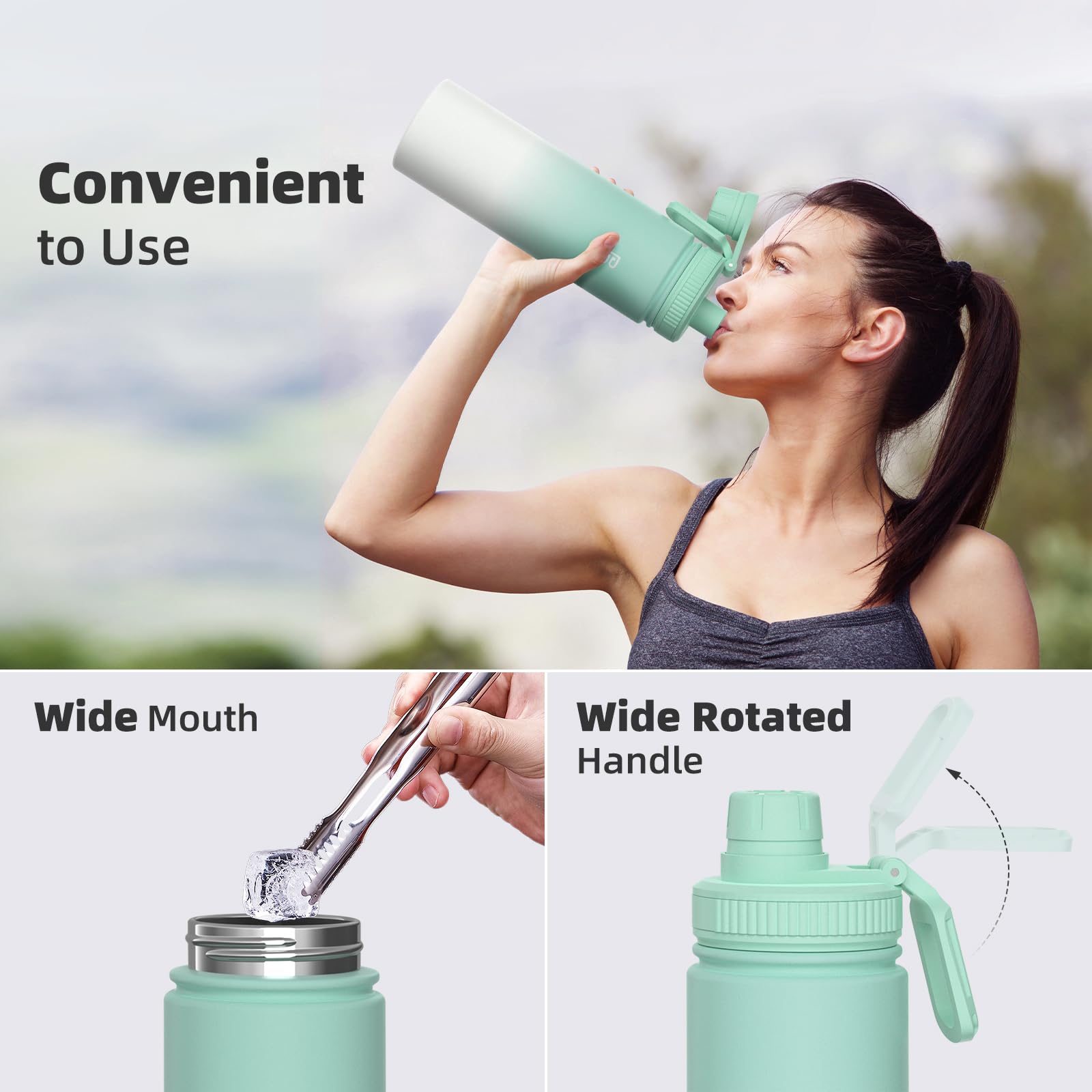 Insulated Water Bottle With Spout Lid, Reusable Stainless Steel Water Bottles With Handle