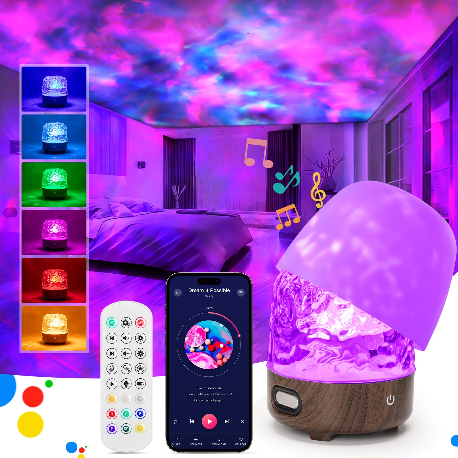 Jiawen Galaxy Projector Light, Hifi Bluetooth Speaker Northern Lights For Bedroom, Rechargeable Mushroom Night Light, Ocean Wave Light With 36 Lighting Modes, Mood Lighting For Kids Teen Xmas 
