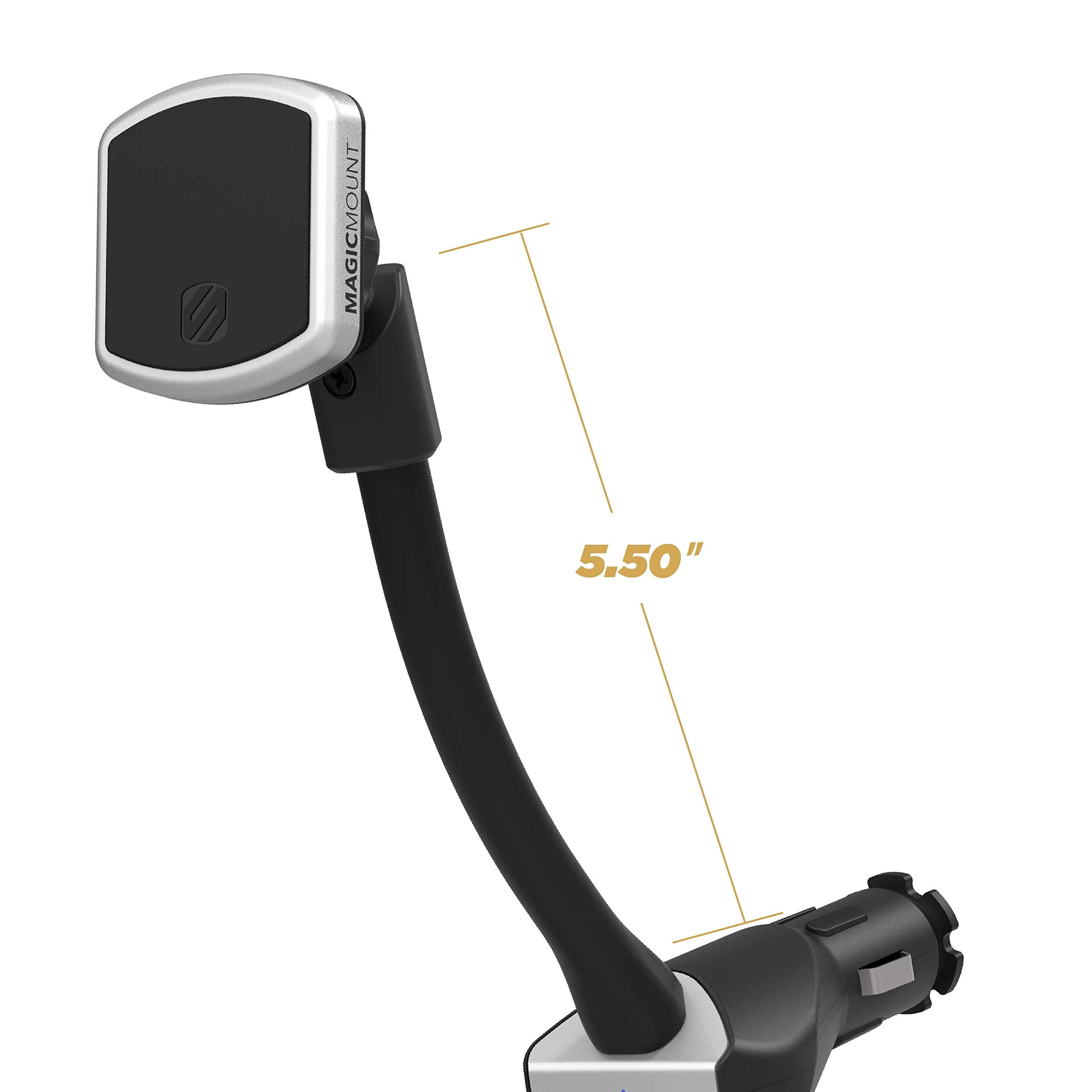 Scosche Mp12Vpd2-Xtsp Magicmount Pro Magnetic Phone/Gps Car Mount 30W Dual Port Type-C + Type-A Cell Phone Charger, Cigarette Lighter Adapter Holder, Compatible With Apple Iphone & More, Black/Silver