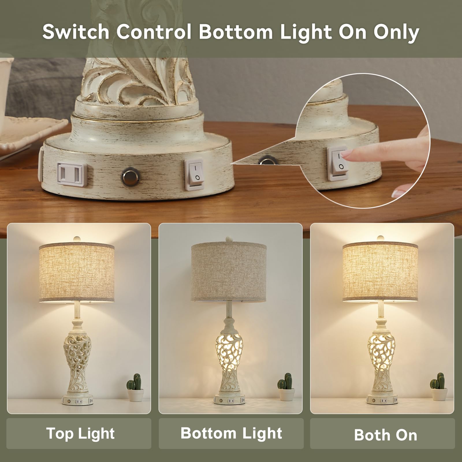 Saiweya 26" Usb A+C Touch Control Table Lamp With Nightlight, 3-Way Dimmable Farmhouse Bedside Nightstand Lamps For Living Room Bedroom (Bulb Included)