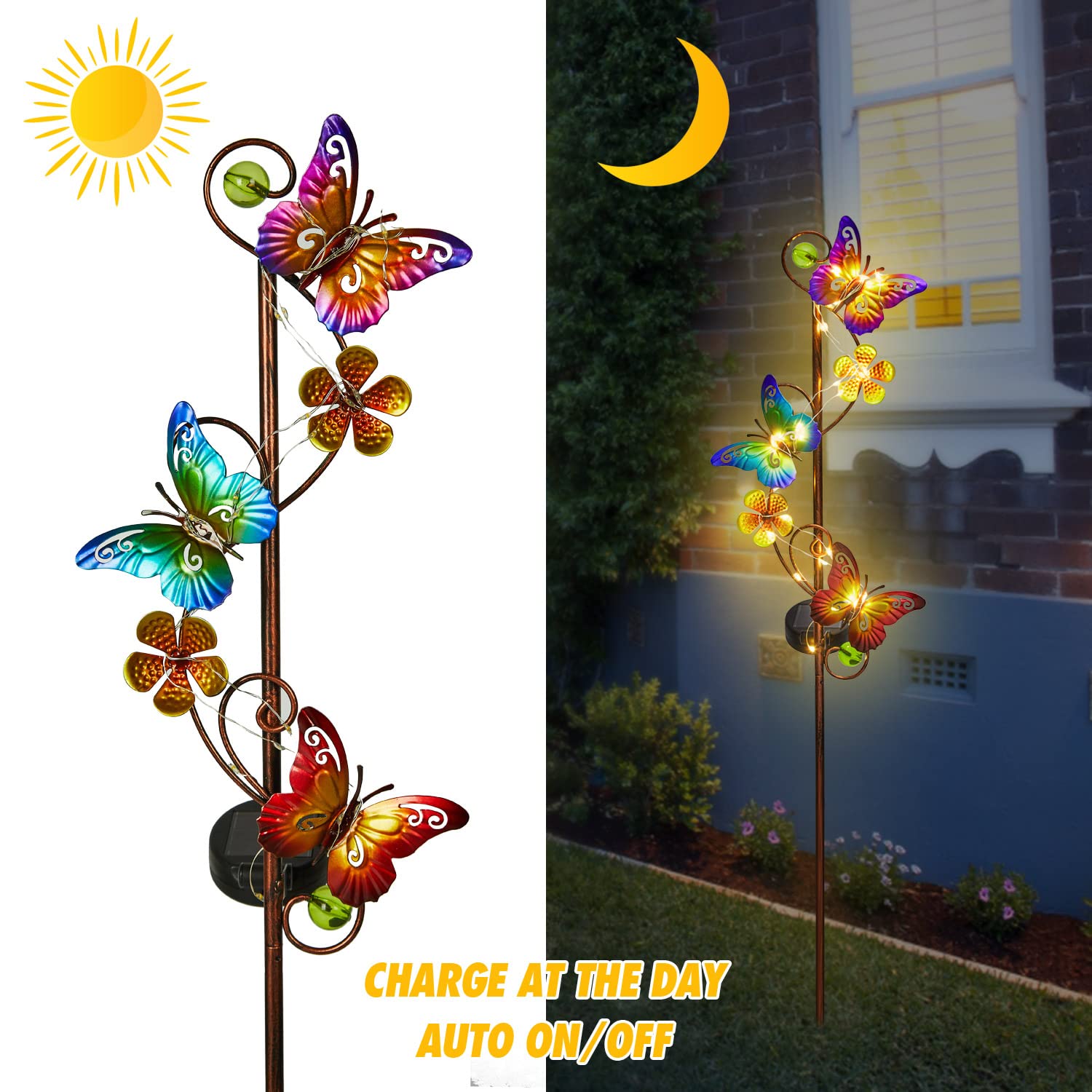 inhome Solar Garden Lights Butterfly Garden Decor Outdoor Waterproof Metal Butterfly Decorative Solar Stake Lights For Yard,Lawn,Patio,Walkway,2 Pack Butterfly  For For Women Mom Grandma Gardening