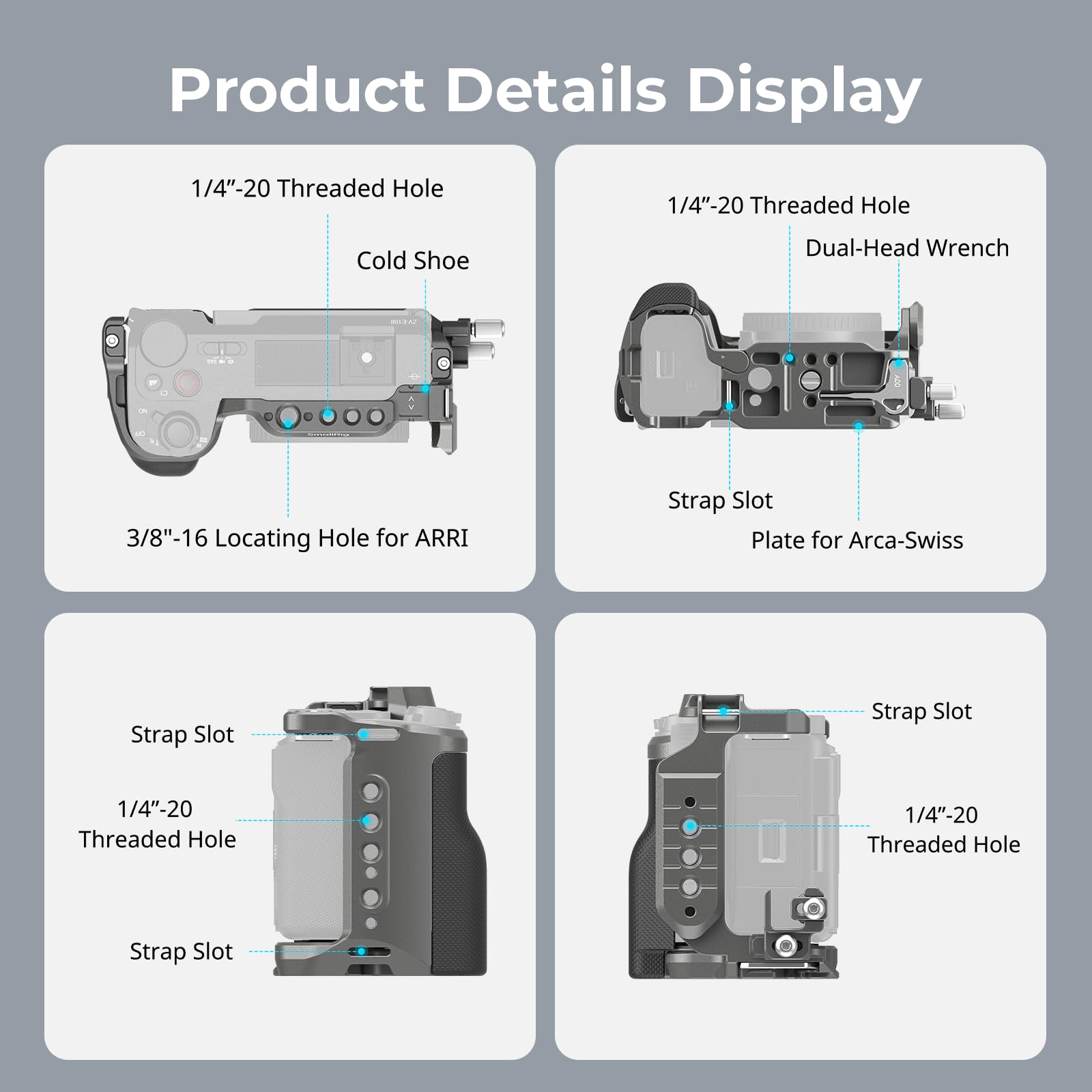 Smallrig Zv-E10 Ii Hawklock Quick Release Cage Kit For Sony Zv-E10 Ii With Cable Clamp For Hdmi, Built-In Ergonomically Designed Silicone Handle, Quick-Release Plate For Arca, Qd Socket