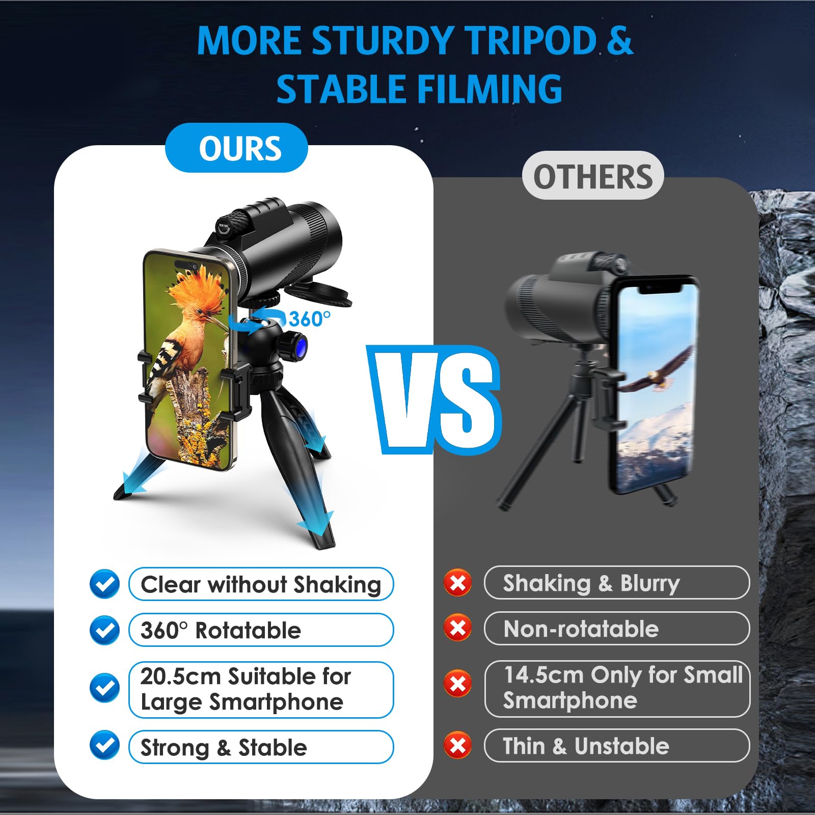 Criacr Monocular Telescope, 80X100 High Power Monocular Telescope For Stargazing, Monocular With Tripod And Smartphone Adapter, High Definition Monocular For Hiking Hunting
