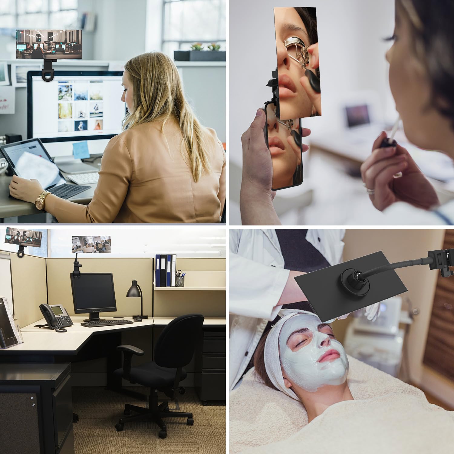 Clifod Clip On Mirror For Monitor Desk Rear View, Office Security Cubicle Mirror To See Behind You For The Safety, Clip Convex Mirror With Flexible Arm For Lash Content Creators
