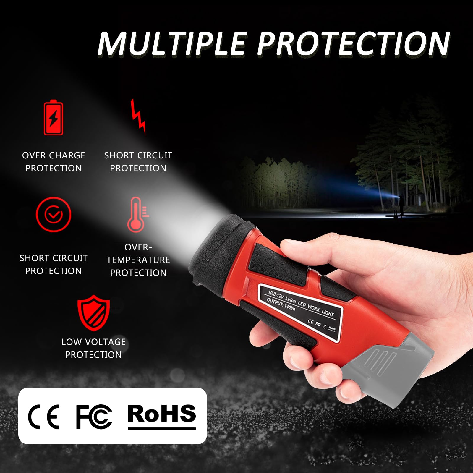 Rexlelxb Flashlight Work Light For Milwaukee M12B2 10.8V-12V Battery, 3W 140Lm Handheld Light Illumination Lamp For Work At Night 48-11-2401 M12B2 M12B4 M12B6 C12B