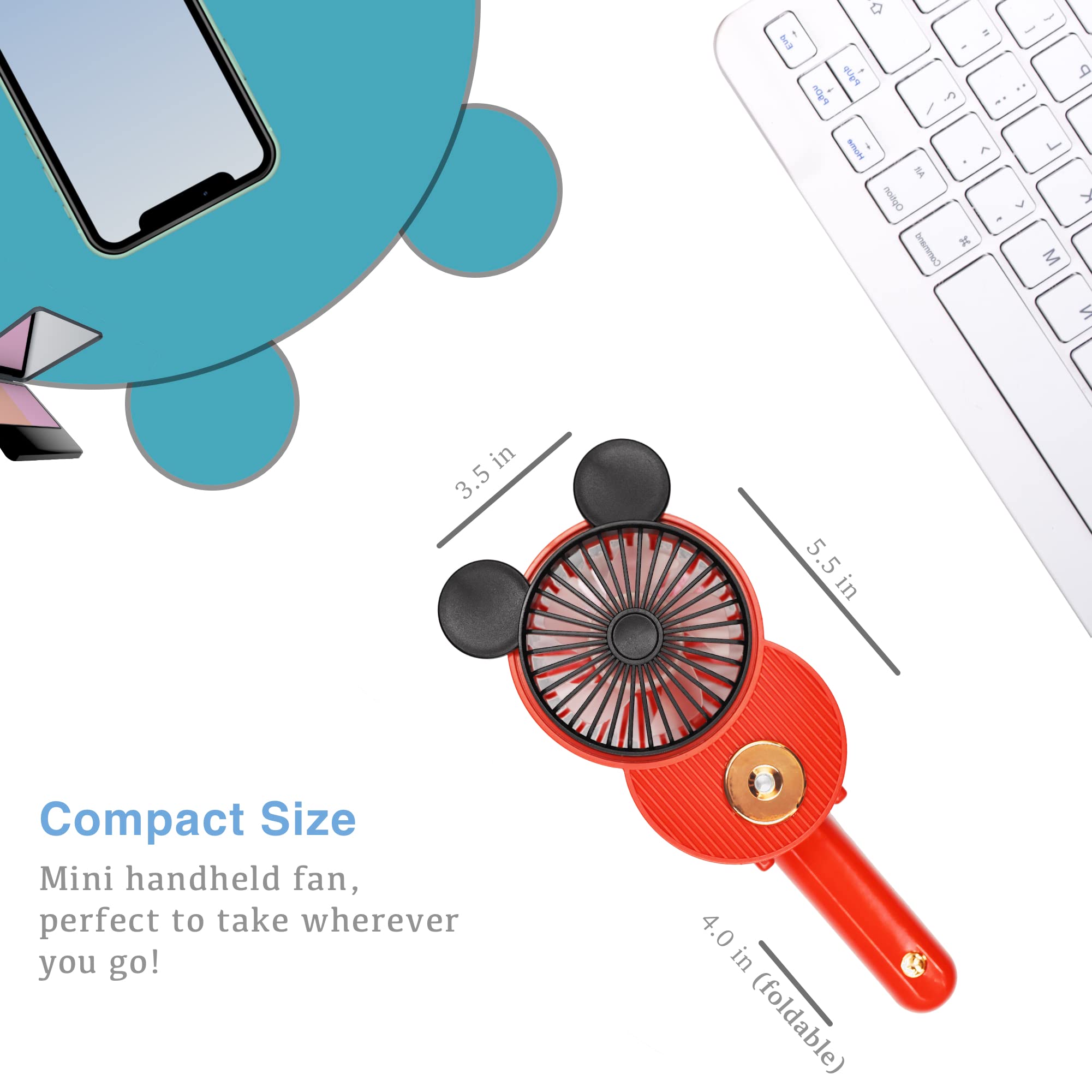 Lacovia Cute Mickey Misting Mini Fan, Handheld Portable Usb Rechargeable Fan With 3 Adjustable Speed