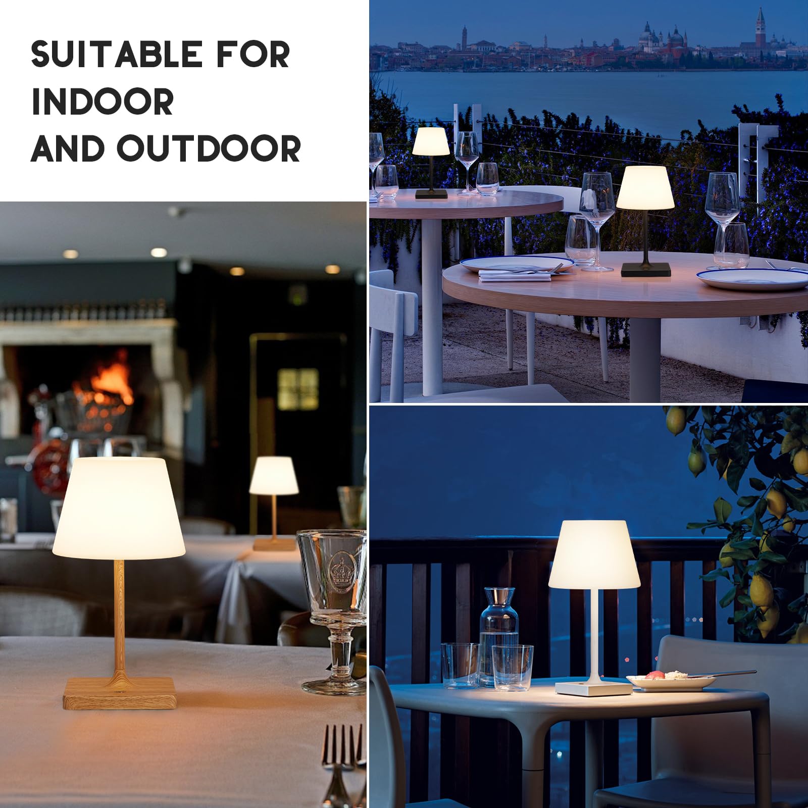 Deogos Portables Cordless Table Lamp, Outdoor Battery Operated Desk Lamp Waterproof, Built-In Rechargeable Battery, Touch Dimmable Night Light For Patio Camping Restaurant Home, Wood Grain