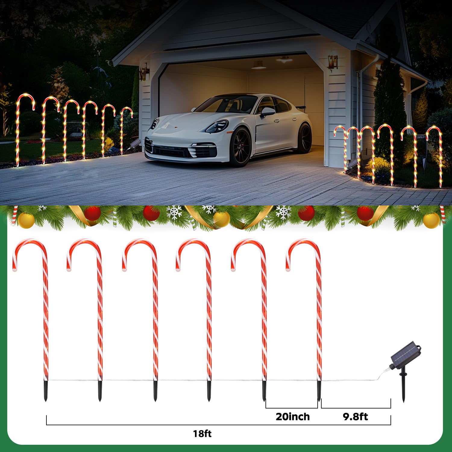 Dfjkjuu Solar Christmas Candy Cane Lights Outdoor Waterproof, 36" Pathway Stake Lights, 8 Modes, 108 Led, Solar & Usb Charging Christmas Outdoor Decorations For Yard Patio Garden Walkway,12 Pack
