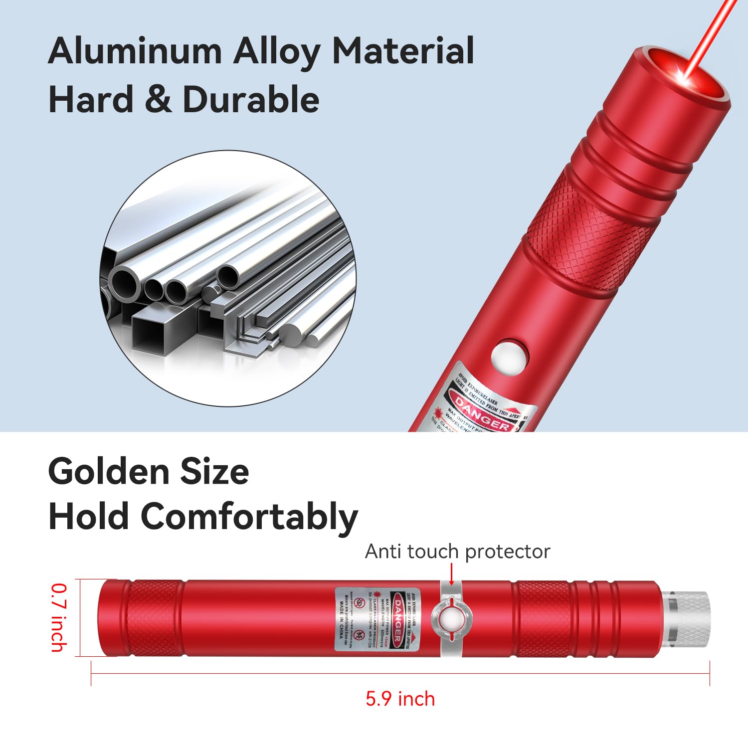 Miprezt [Professional] Rechargeable Red Beam Flashlight Long Distance Range For Tv/Led/Lcd Screens Tactical Flashlights Presentation Office/Outdoors/Astronomic/Construction-Red Shell [001]