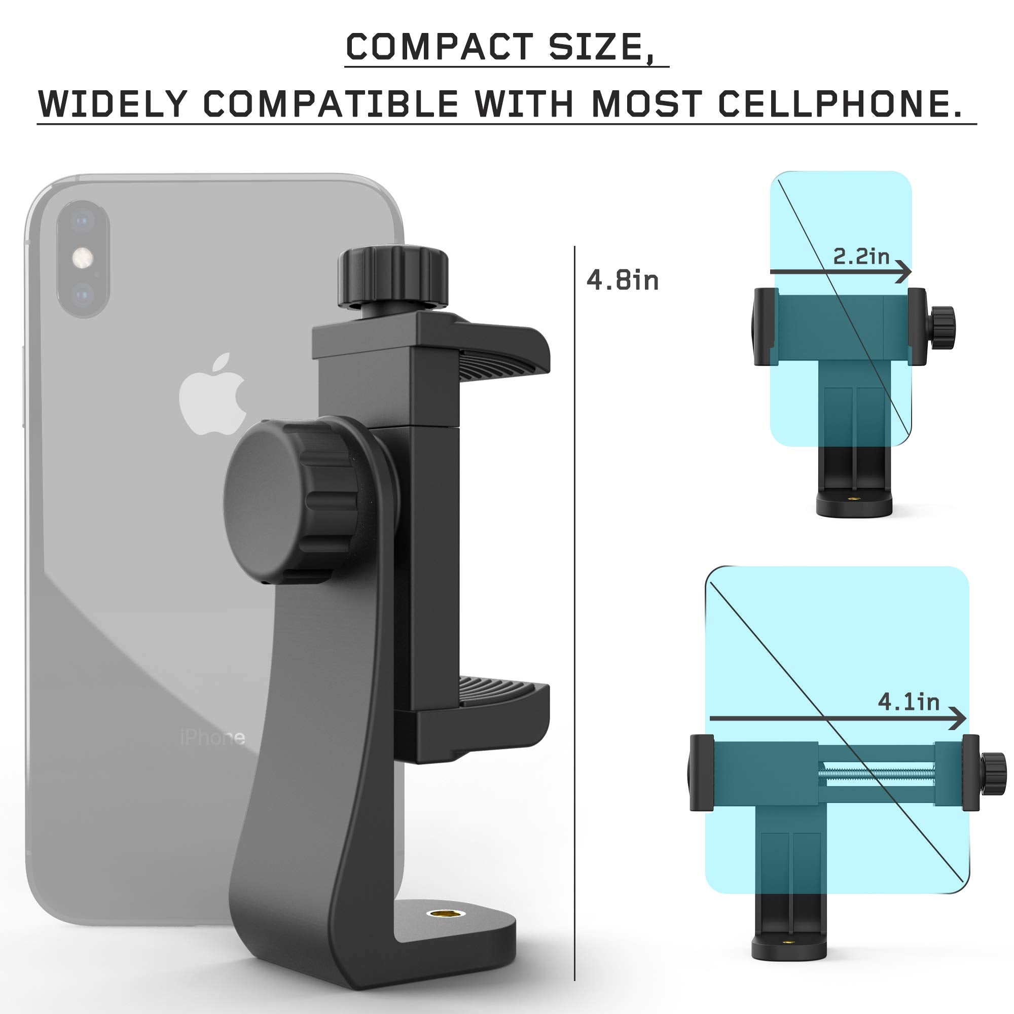 Zttopo Universal Phone Tripod Mount Adapter With ＷIreless Camera Remote , Cell Phone Holder With Adjustable Clamp For Selfie Stick Monopod Compatible With Iphone, Samsung And So On , Wrist Strap Included