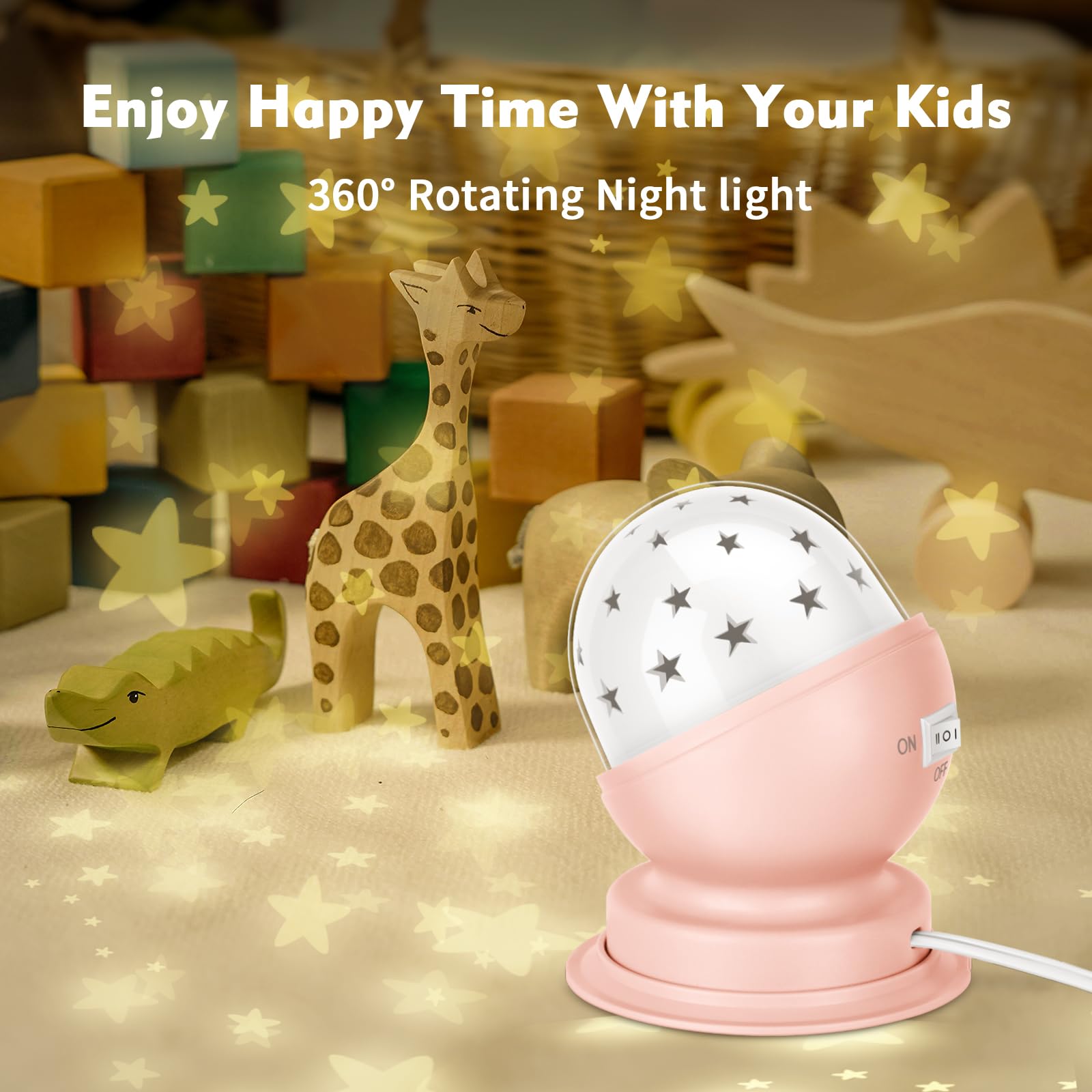 Toyunia Star Night Light For Kids, 360° Rotating Starry Ceiling Projector For Kid’S Bedroom With Timer, 3000K,Pink,1 Pack
