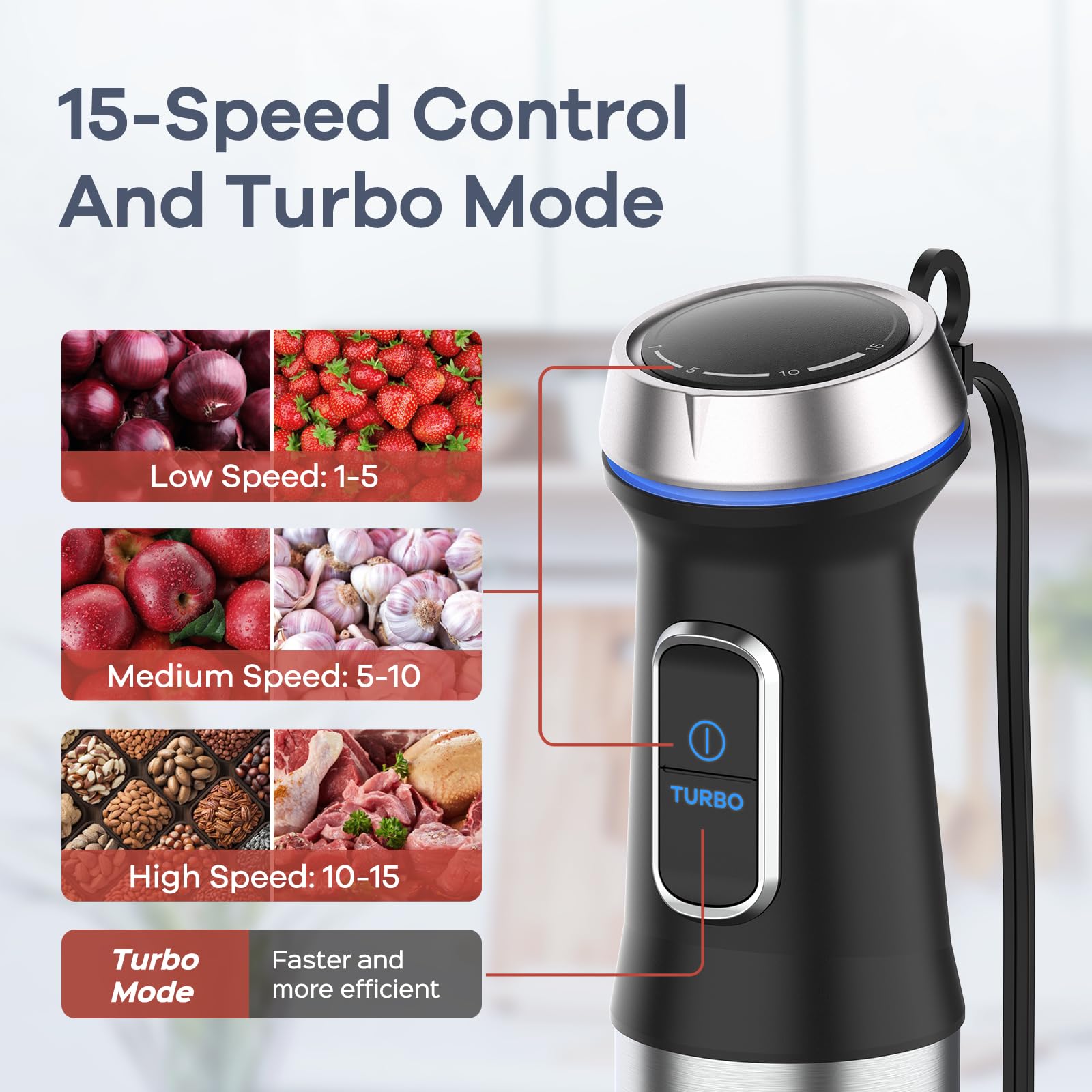 Ganiza Immersion Blender 5 In 1 Hand Blender Max 1000W Heavy Duty Motor, 16 Speed Mode Handheld Blender Stainless Steel Blade With 800Ml Mixing Beaker, 600Ml Chopper, Whisk And Milk Frother